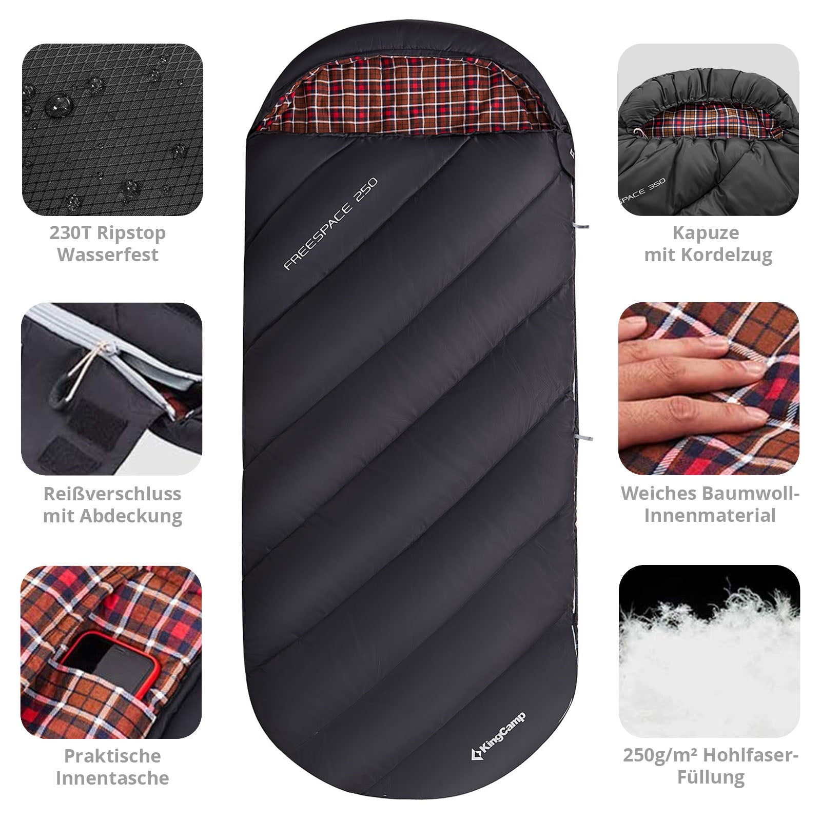 KINGCAMP Deckenschlafsack Freespace 350 Winter Schlafsack Breit Baumwolle -17°C