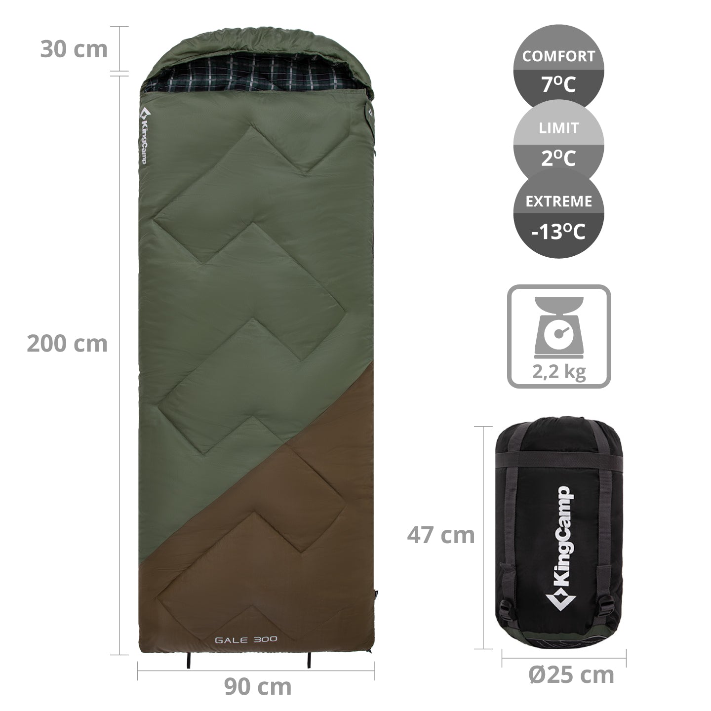 KINGCAMP Deckenschlafsack Gale 300 Schlafsack XL Lang Breit Baumwolle -13°C