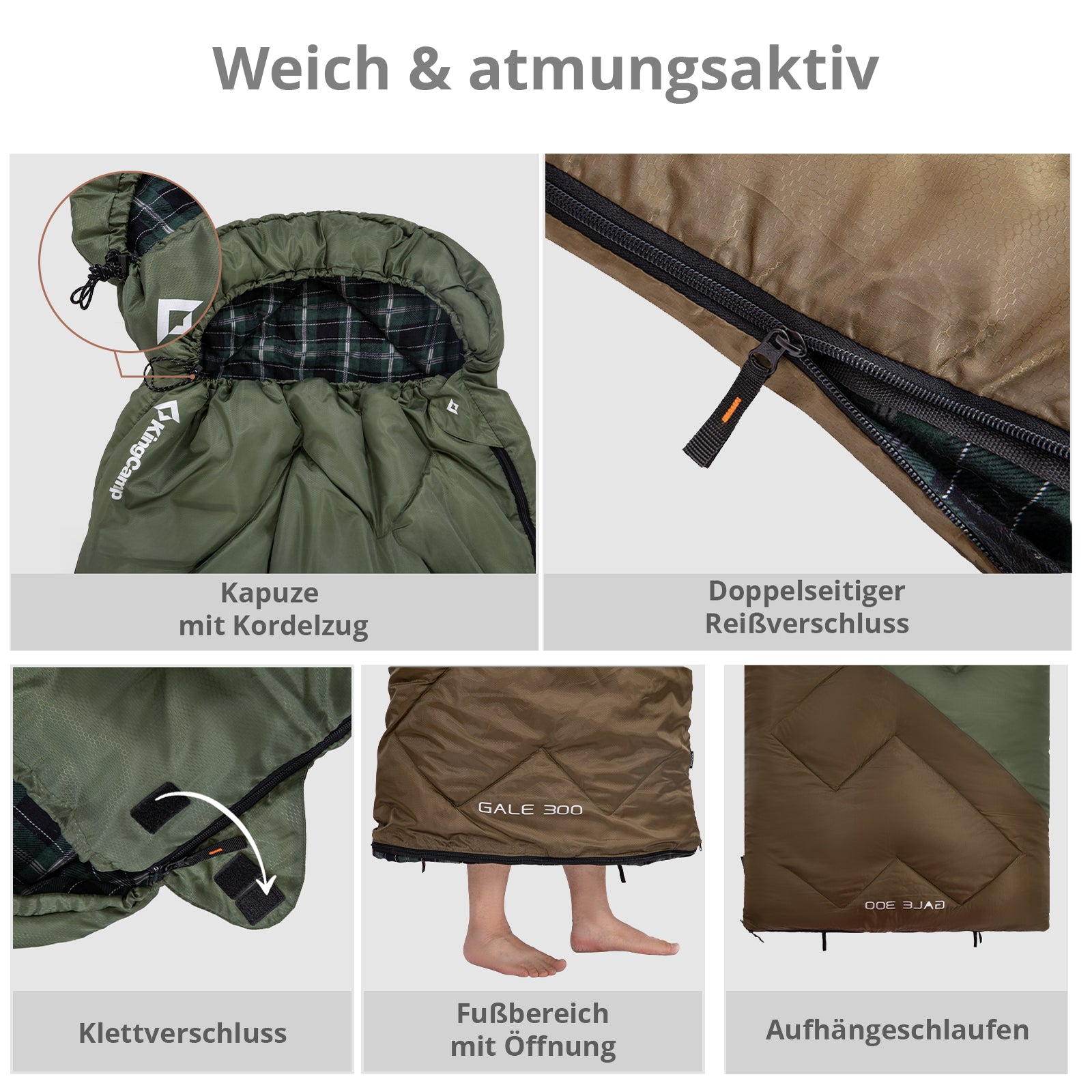 KINGCAMP Deckenschlafsack Gale 300 Schlafsack XL Lang Breit Baumwolle -13°C