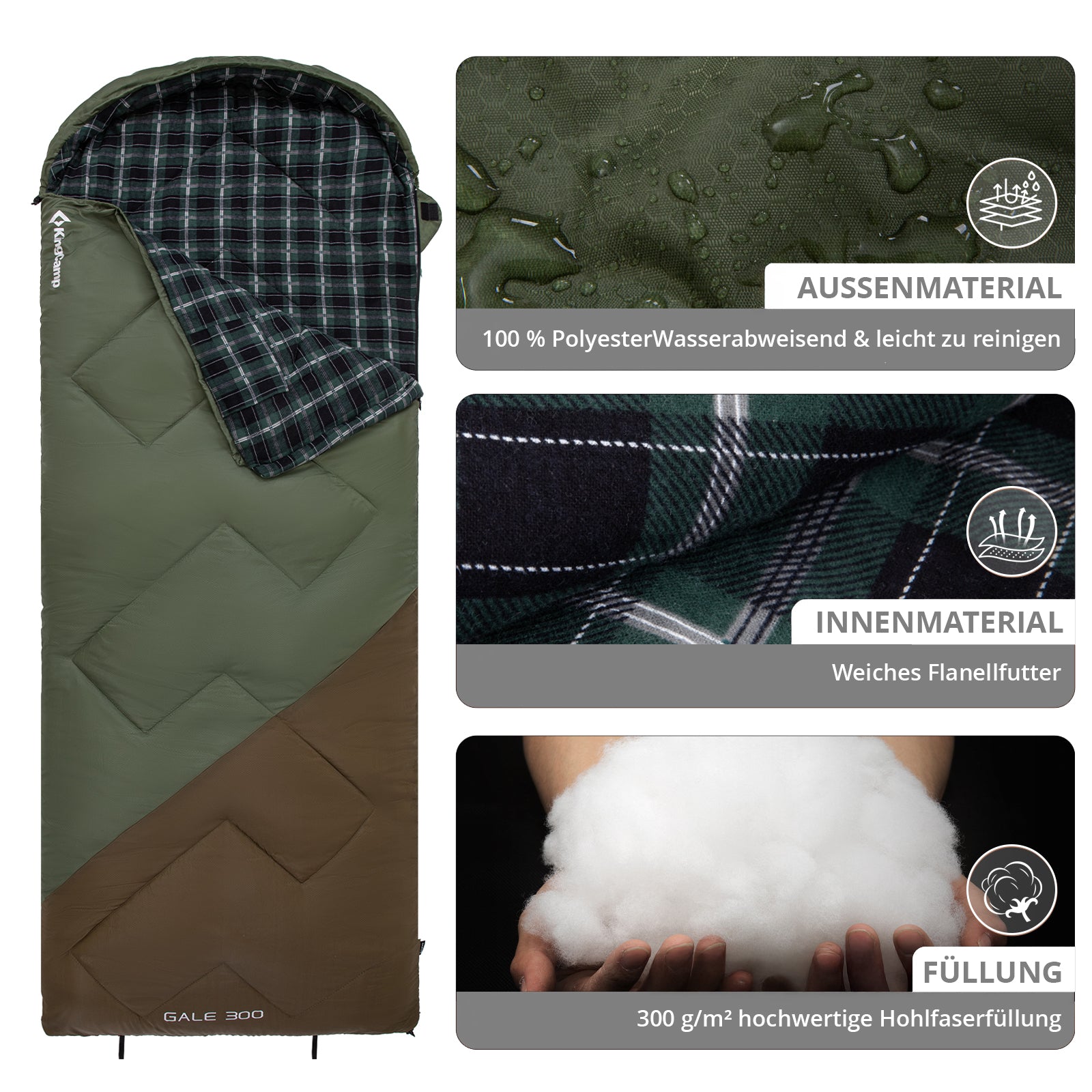 KINGCAMP Deckenschlafsack Gale 300 Schlafsack XL Lang Breit Baumwolle -13°C