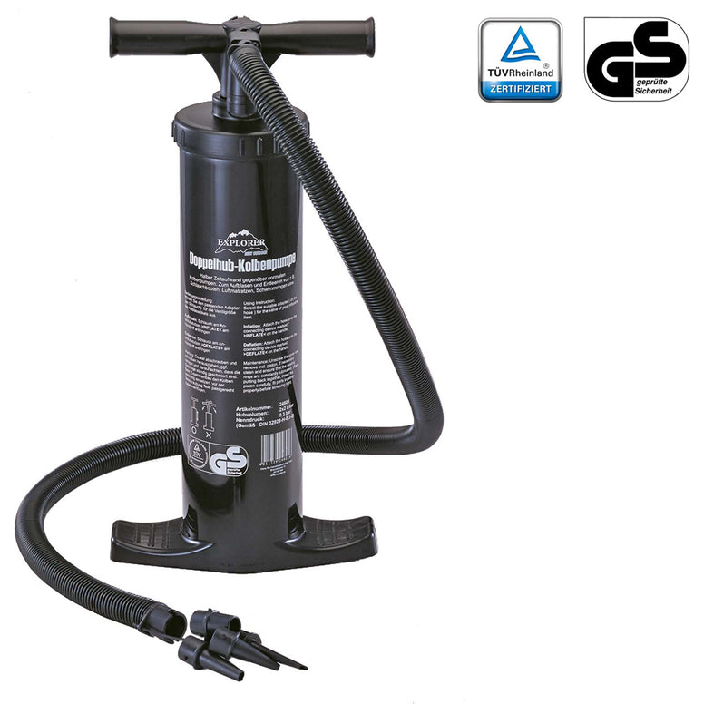 EXPLORER floor pump 2x2 L - double-stroke piston pump camping air bed pool boat