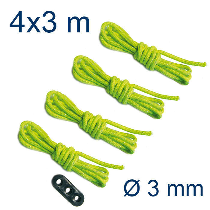 4 x 3 m haubans réfléchissants - corde de tente - nylon - Ø 3 mm