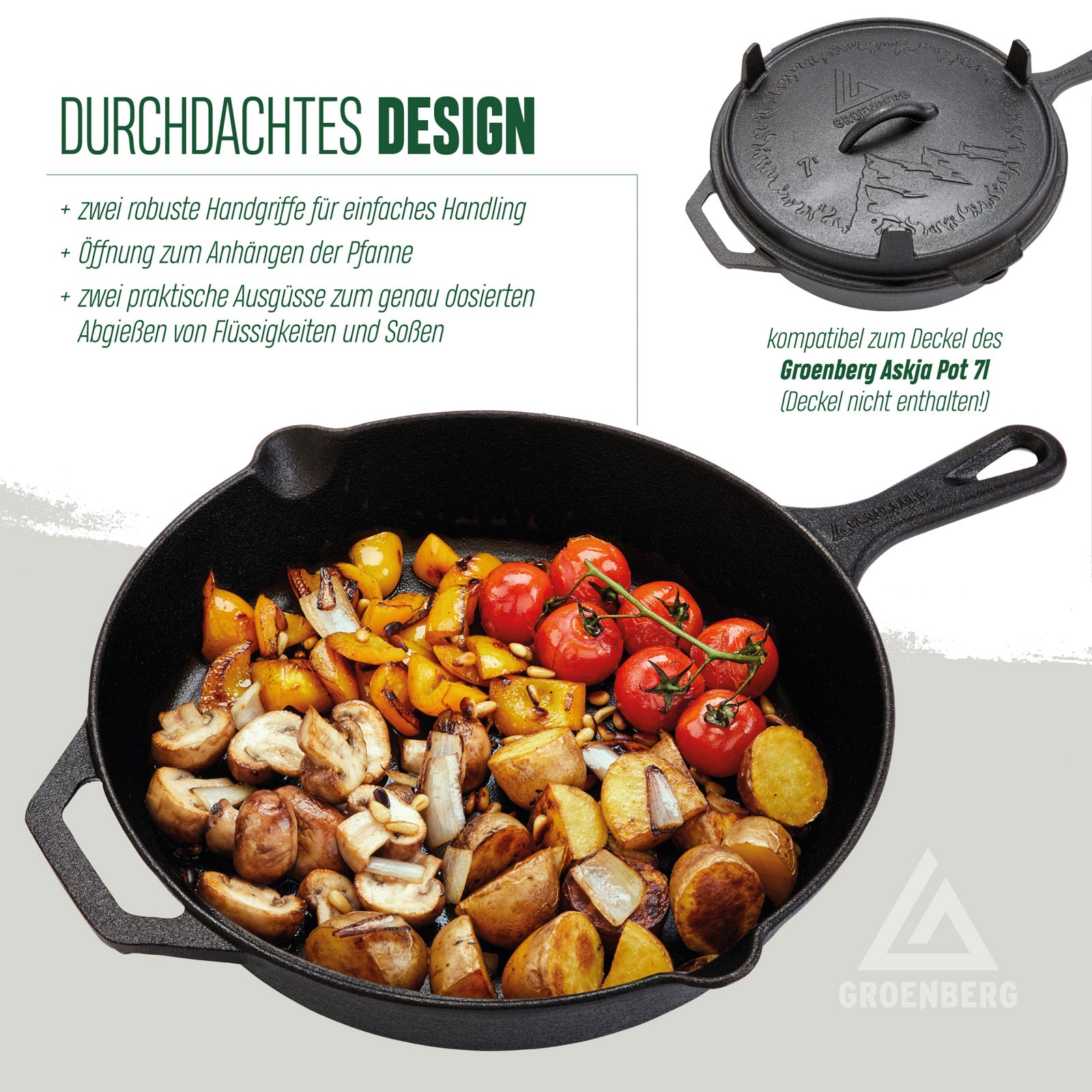 GROENBERG cast iron pan Hekla frying pan grill pan pan handle round 30 cm