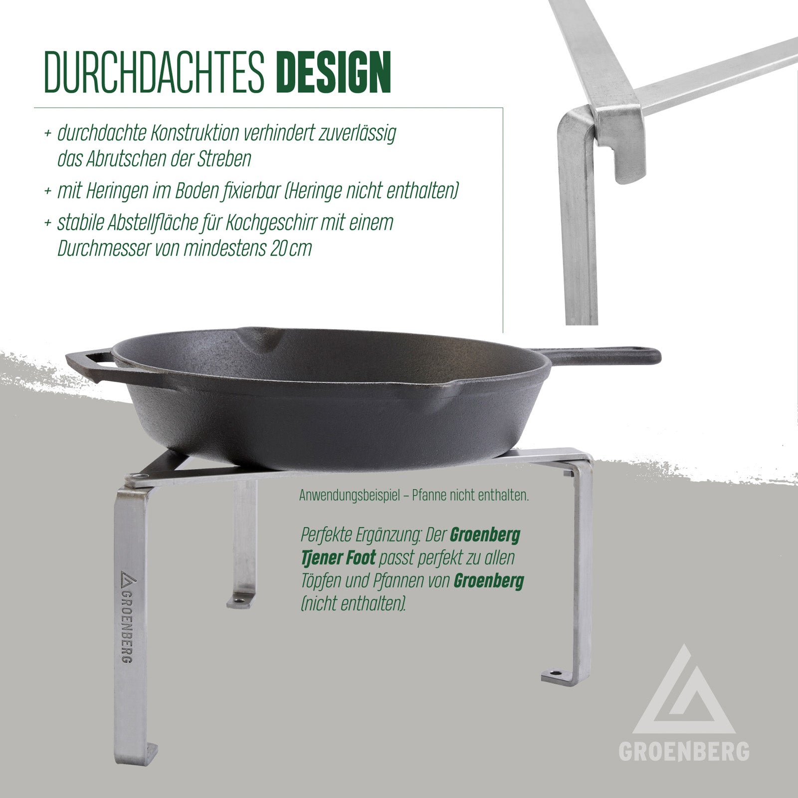 GROENBERG Outdoor Cooking Rack Tjener Foot Cooking Fire Foldable Camping Pan