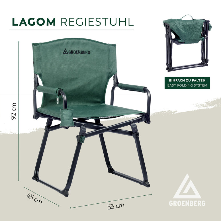 Chaise de camping pliante GROENBERG Lagom, chaise de réalisateur d'extérieur, 130 kg