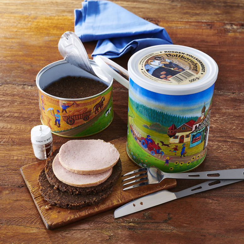 TREK'N EAT Vollkornbrot Dosen Brot Trekking Nahrung Essen Ration Vegan 500 g