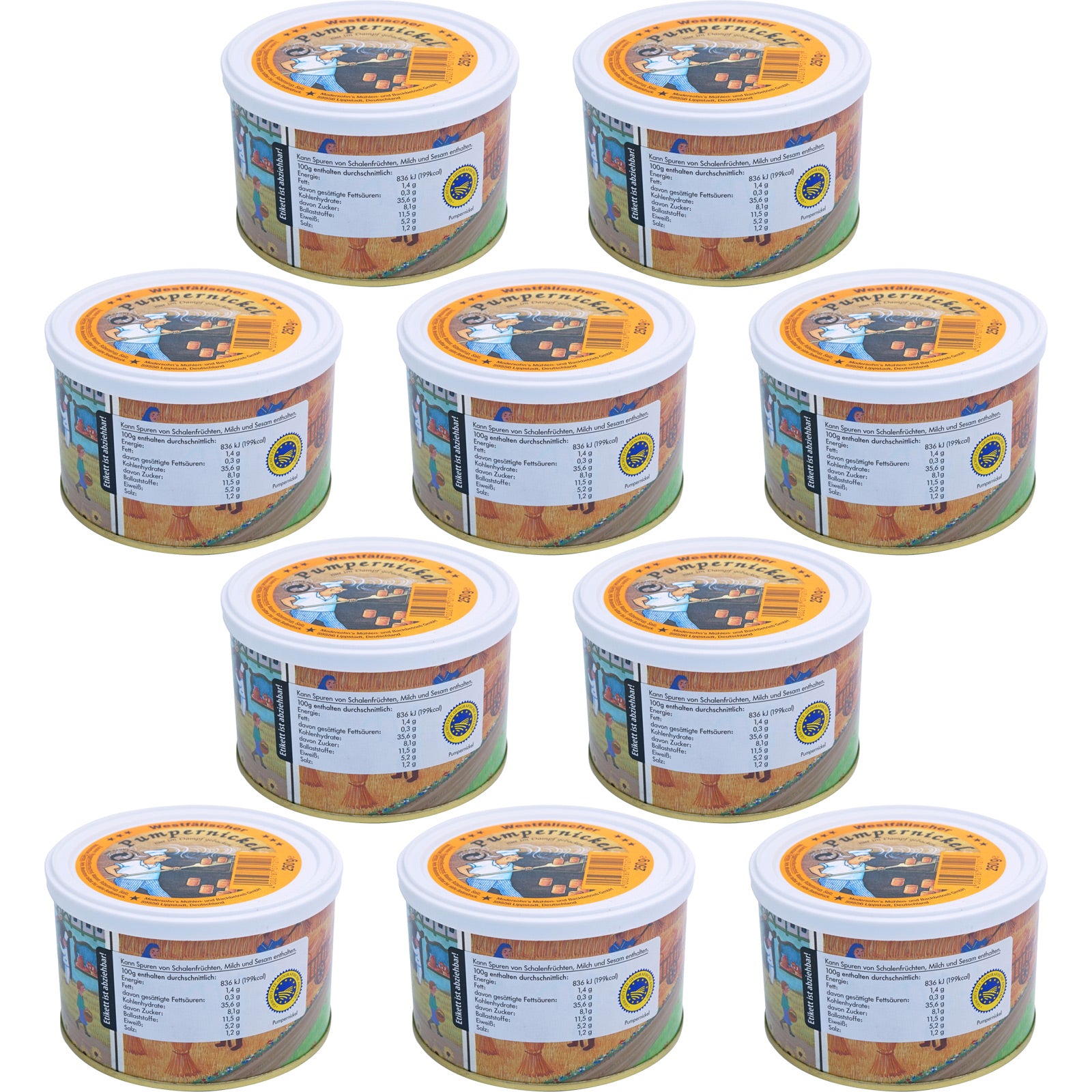 TREK'N EAT 10x Pumpernickel Dosen Brot Trekking Nahrung Essen Ration Vegan 250 g
