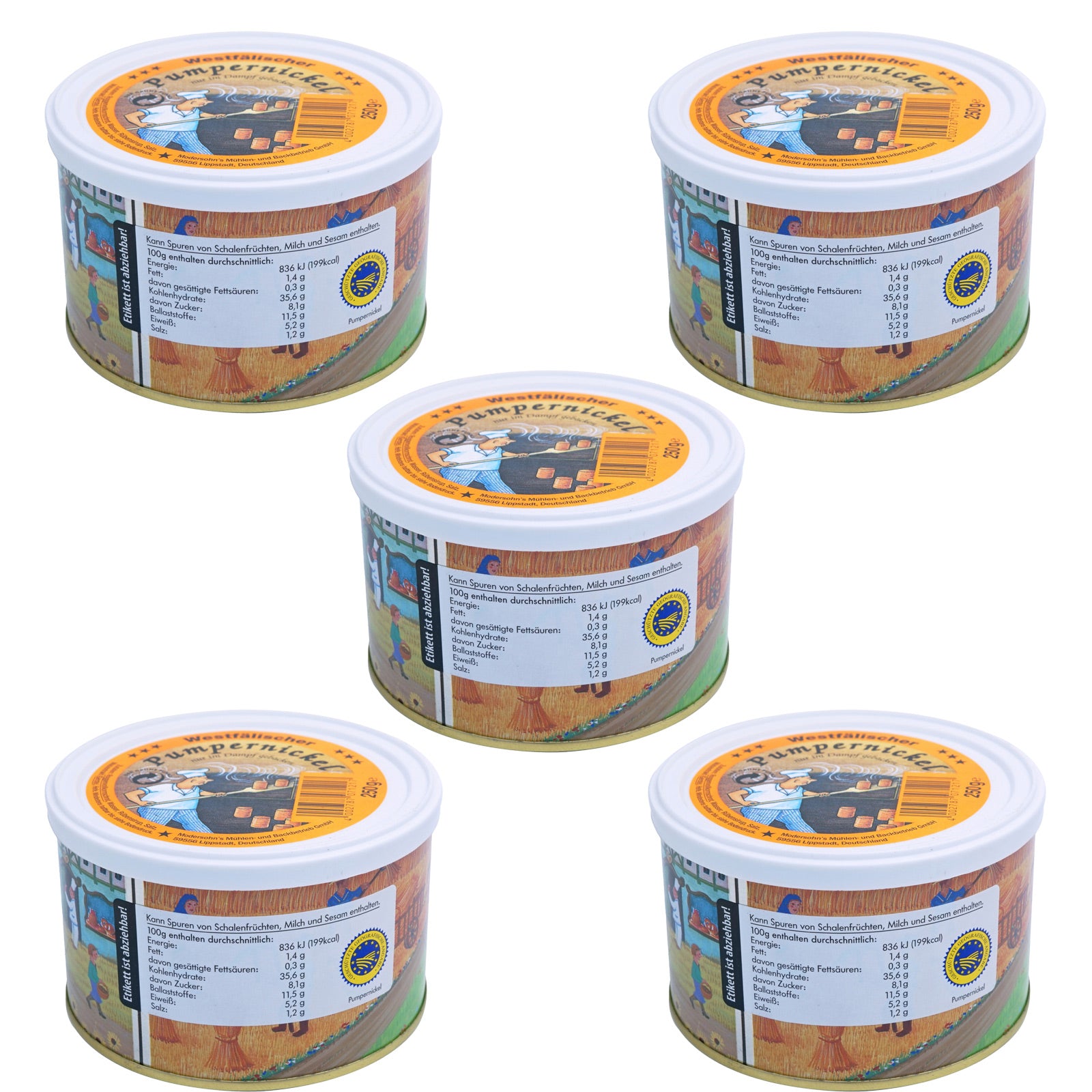 TREK'N EAT 5x Pumpernickel Dosen Brot Trekking Nahrung Essen Ration Vegan 250 g