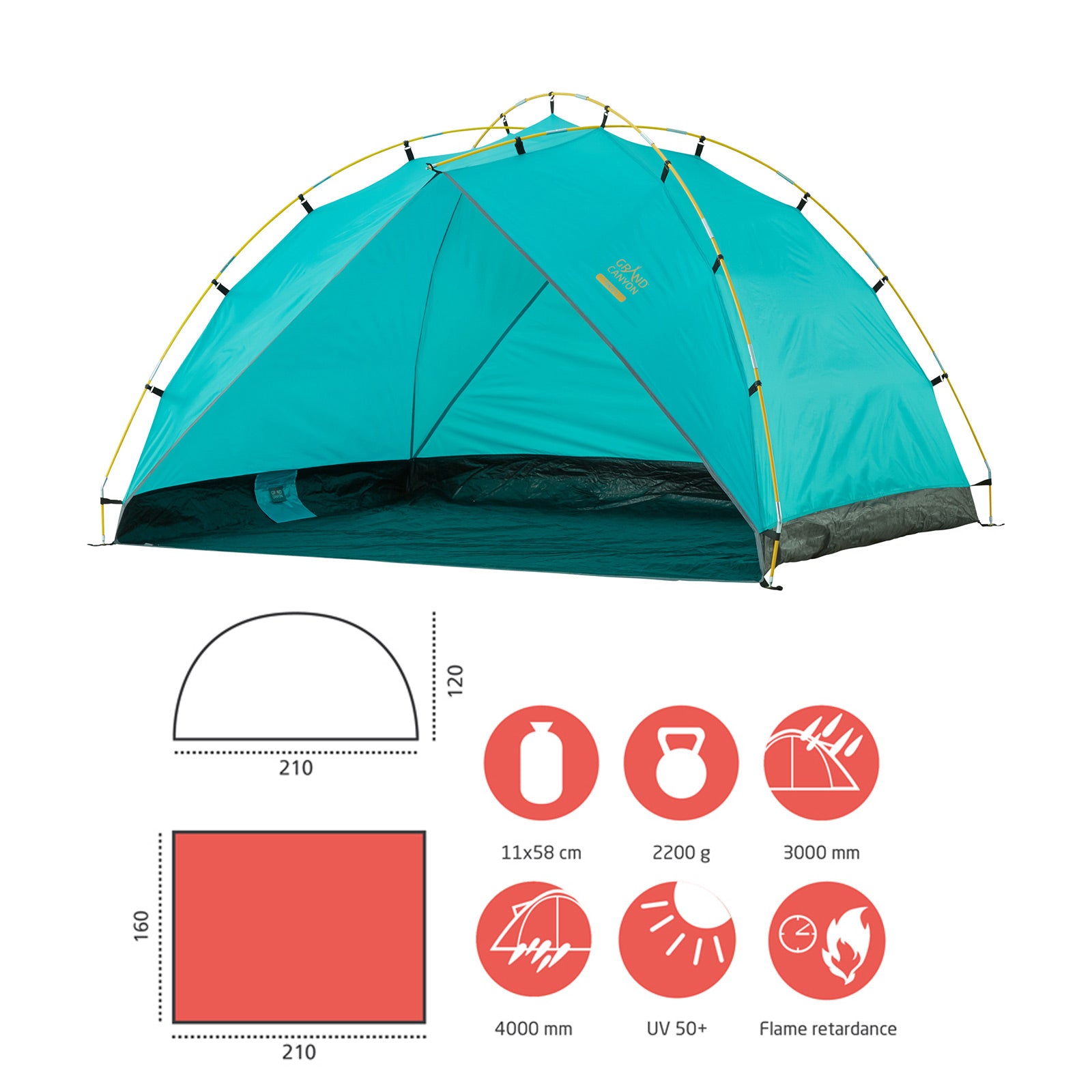 GRAND CANYON Beach Shelter Tonto 3 Beach Tent Wind Rain Sun UV Protection 50+