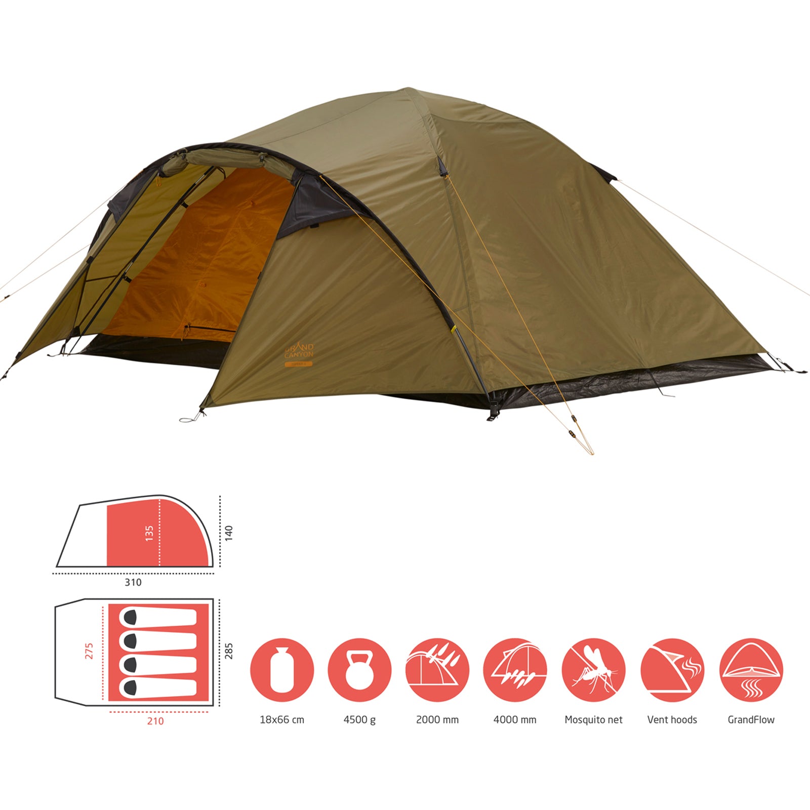 GRAND CANYON Iglu Zelt Topeka 4 Personen Kuppel Trekking Camping Leicht Vorraum