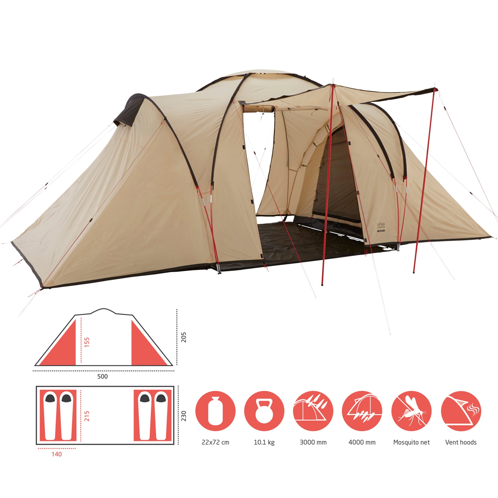 GRAND CANYON Kuppelzelt Atlanta 4 Personen Zelt Iglu Familien Camping Vorraum