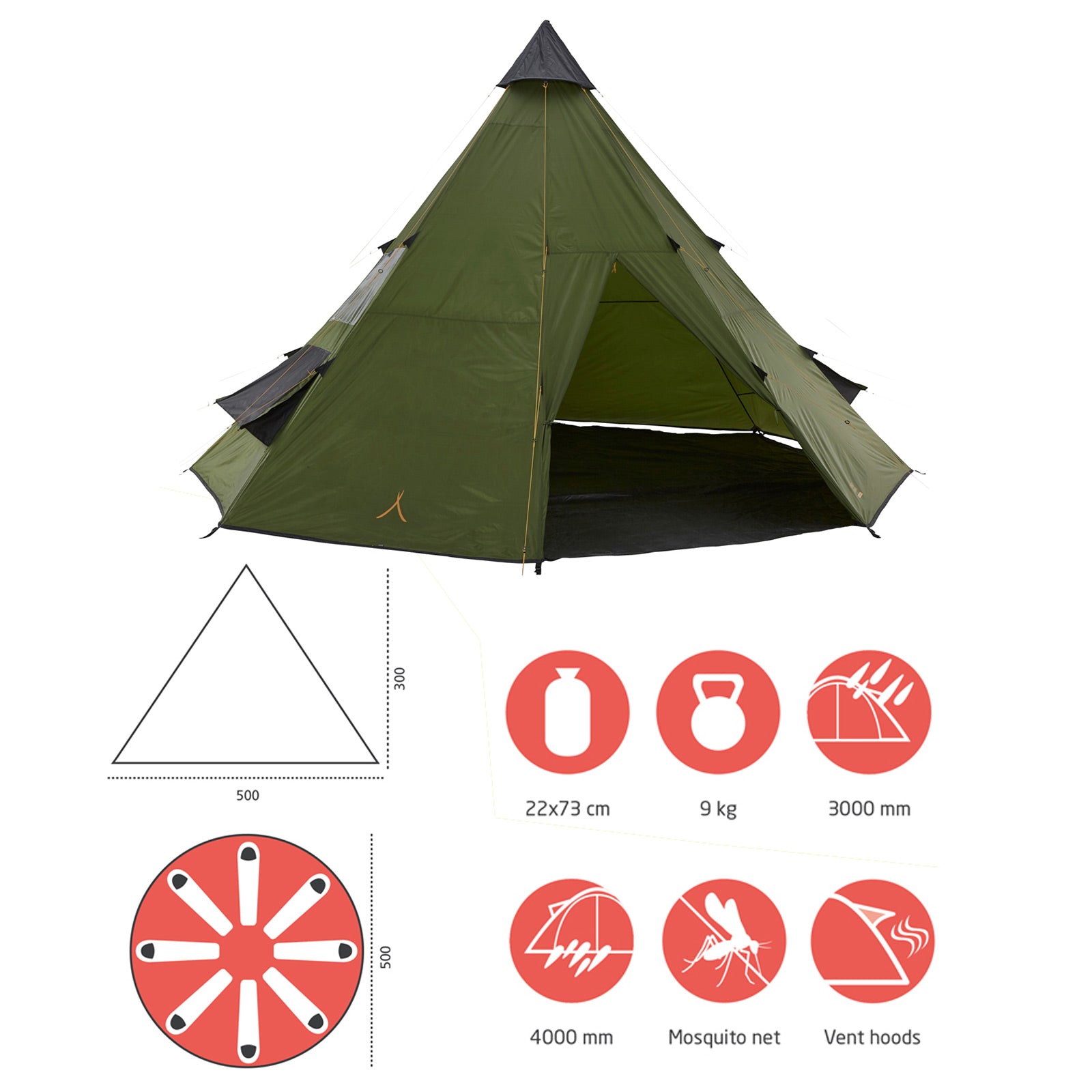 GRAND CANYON Black Falls 8 Person Tepee Tent Family Group Tent Tipi Wigwam