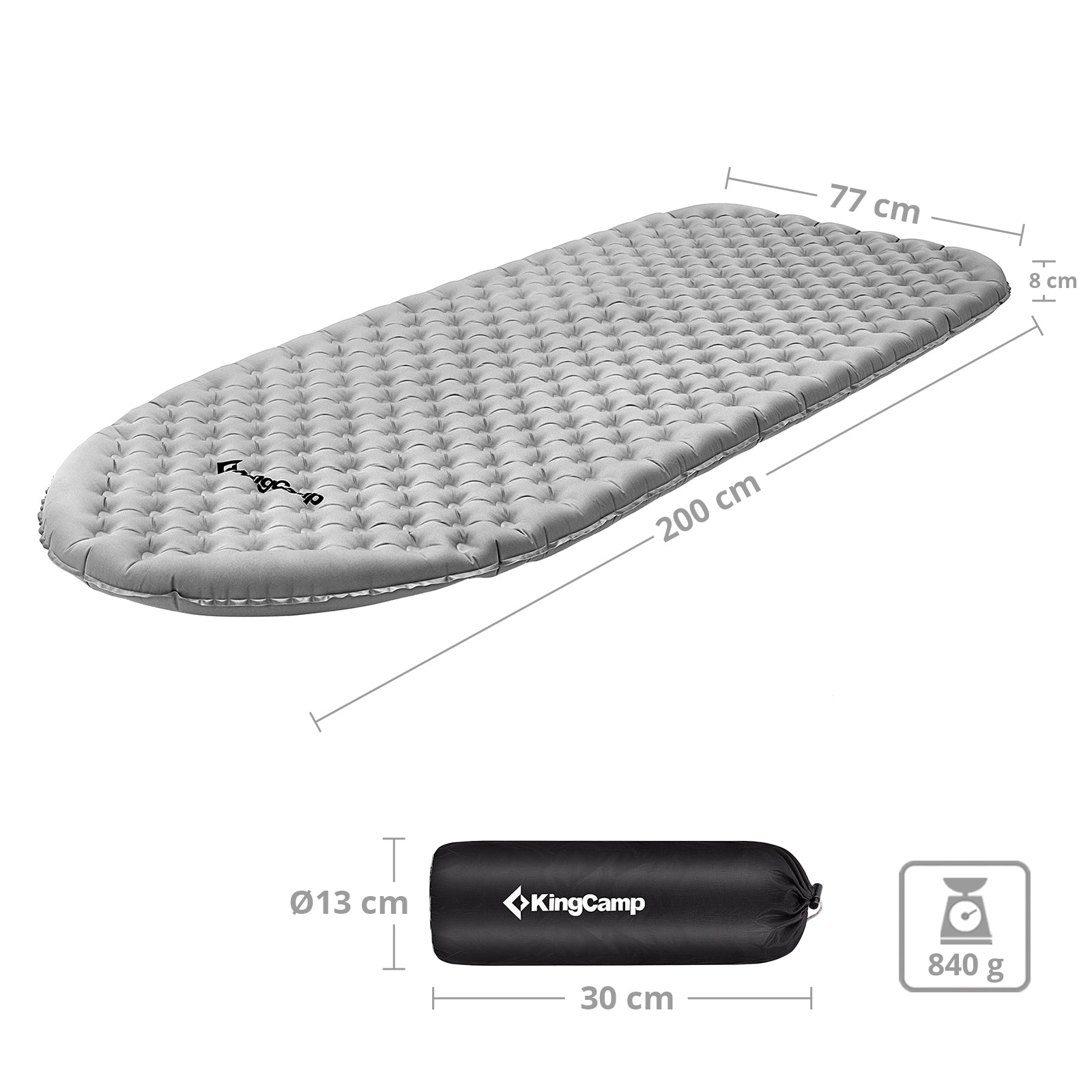 Matelas de couchage KINGCAMP Viborg 8.0 Trekking Camping Matelas pneumatique Léger 840 g