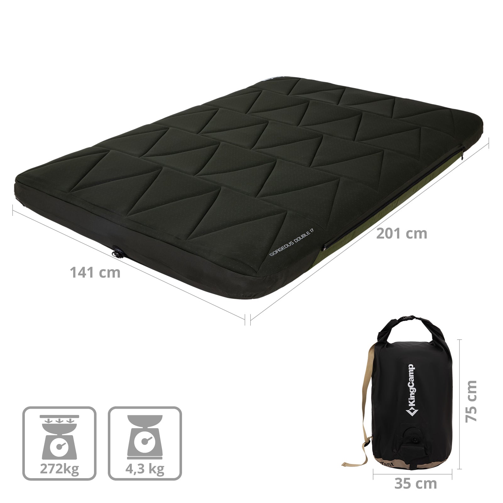 KINGCAMP Luftbett LuxeAir Double 2 Personen Camping Isomatte + Bezug 17 cm