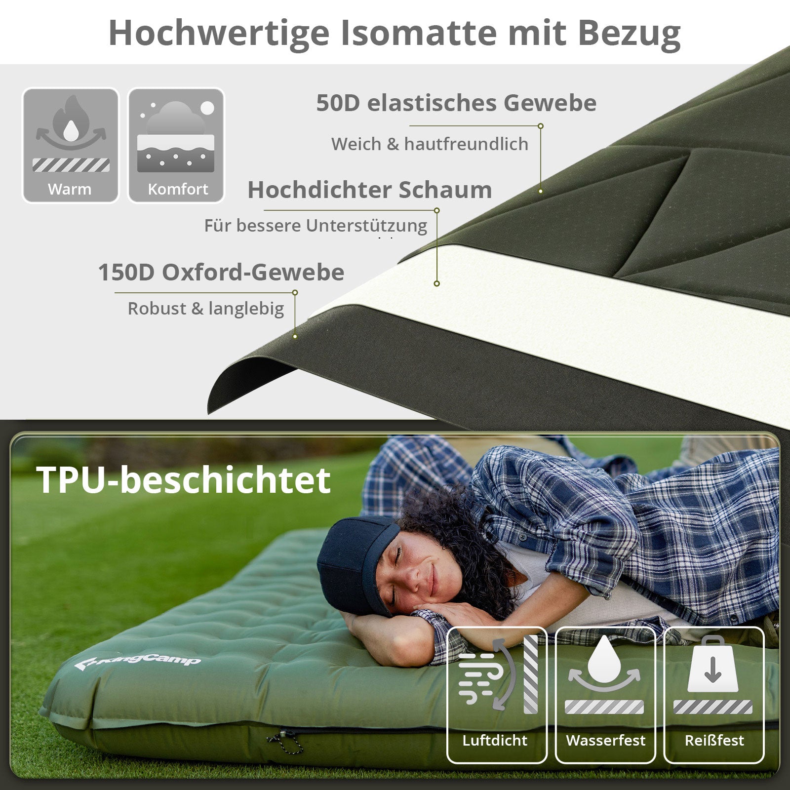 KINGCAMP Luftbett LuxeAir Double 2 Personen Camping Isomatte + Bezug 17 cm