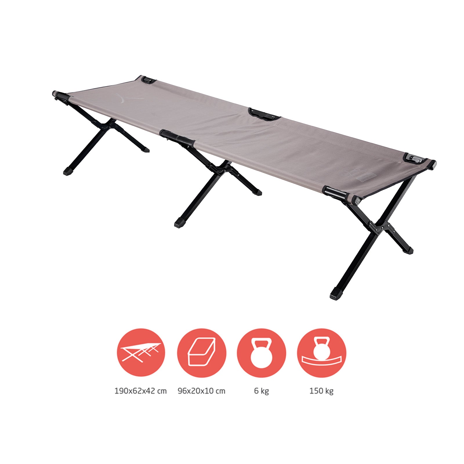GRAND CANYON Lit de camp en aluminium Topaz M/L, chaise longue de camping pliante pour invités, grand format, 150 kg