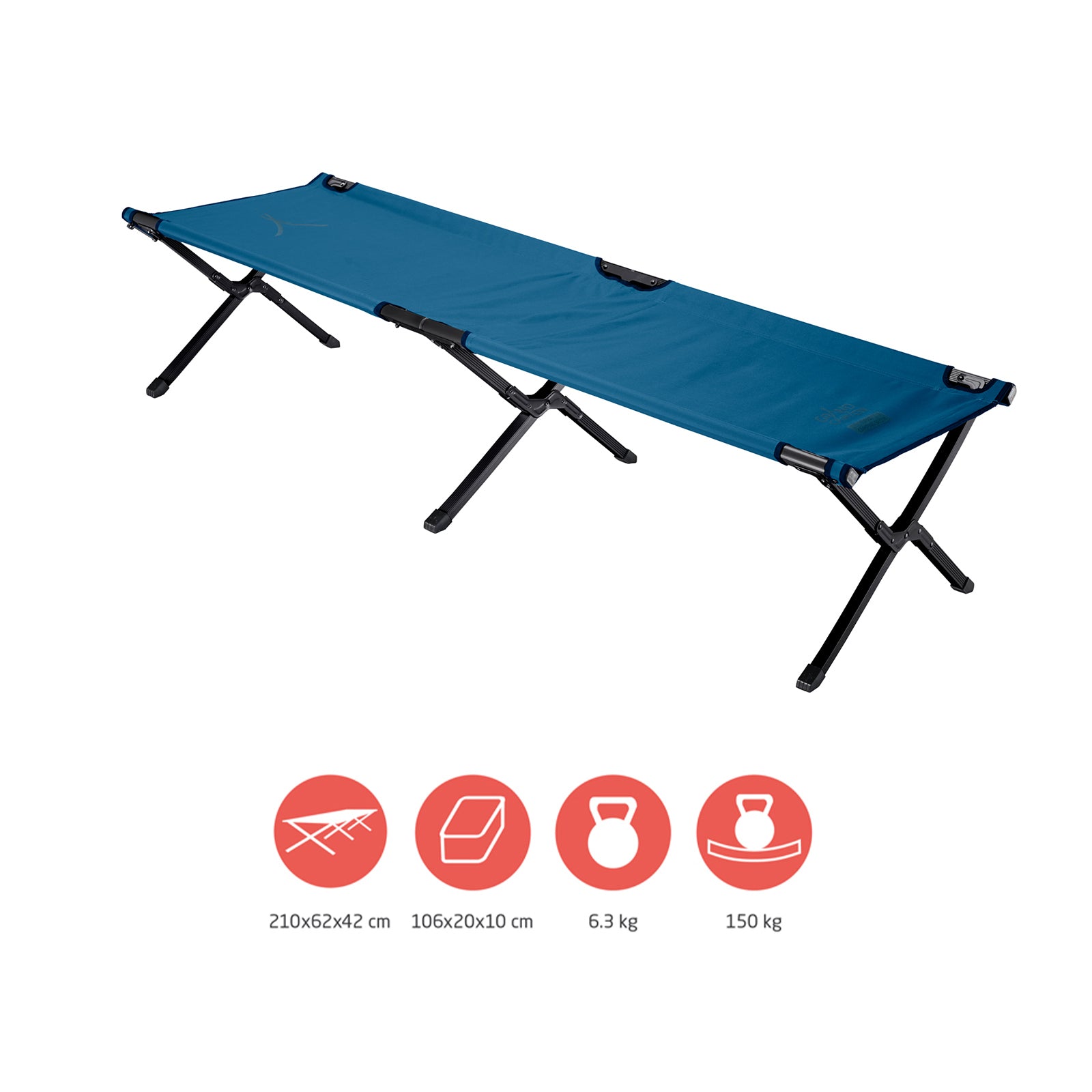 GRAND CANYON Lit de camp en aluminium Topaz M/L, chaise longue de camping pliante pour invités, grand format, 150 kg