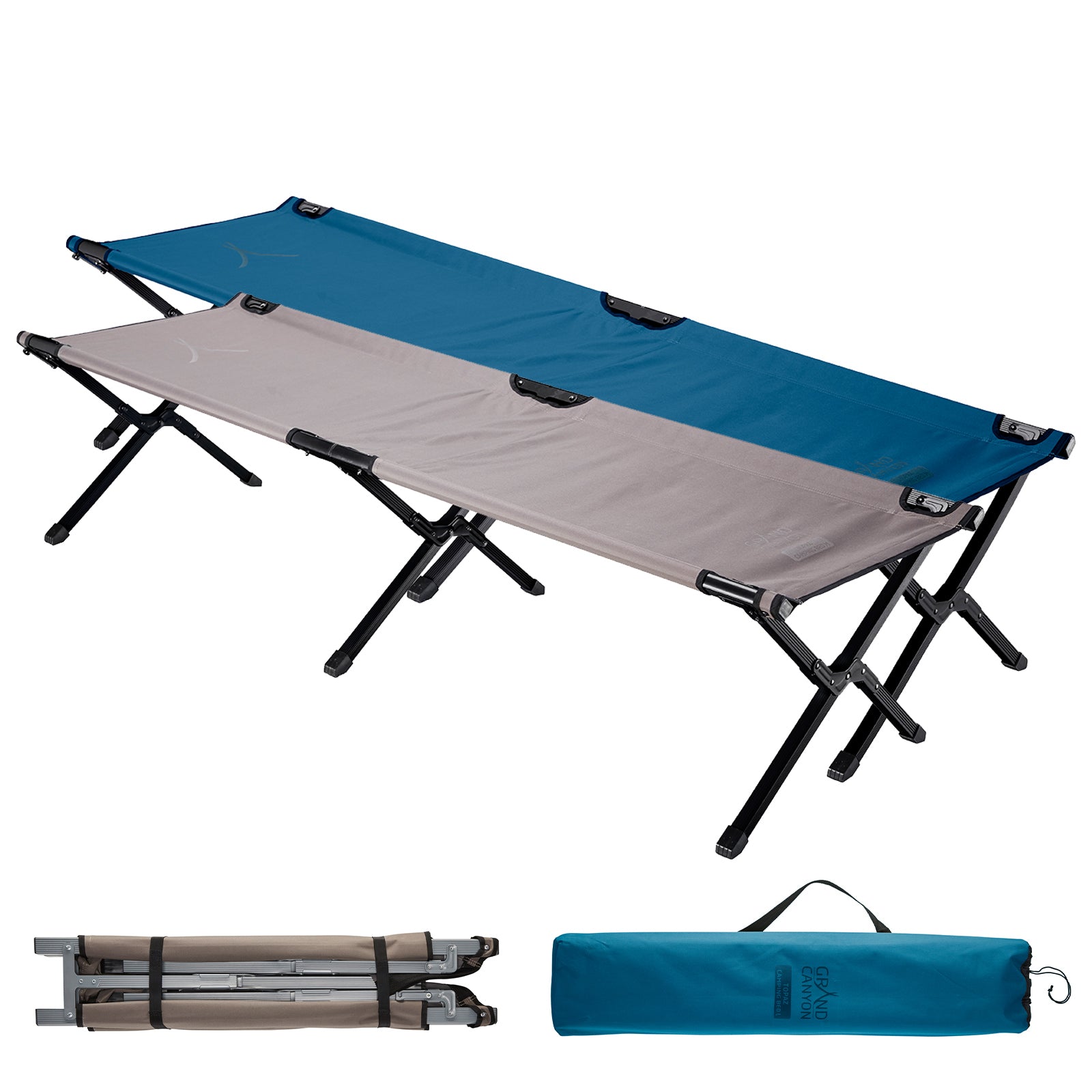 GRAND CANYON Lit de camp en aluminium Topaz M/L, chaise longue de camping pliante pour invités, grand format, 150 kg