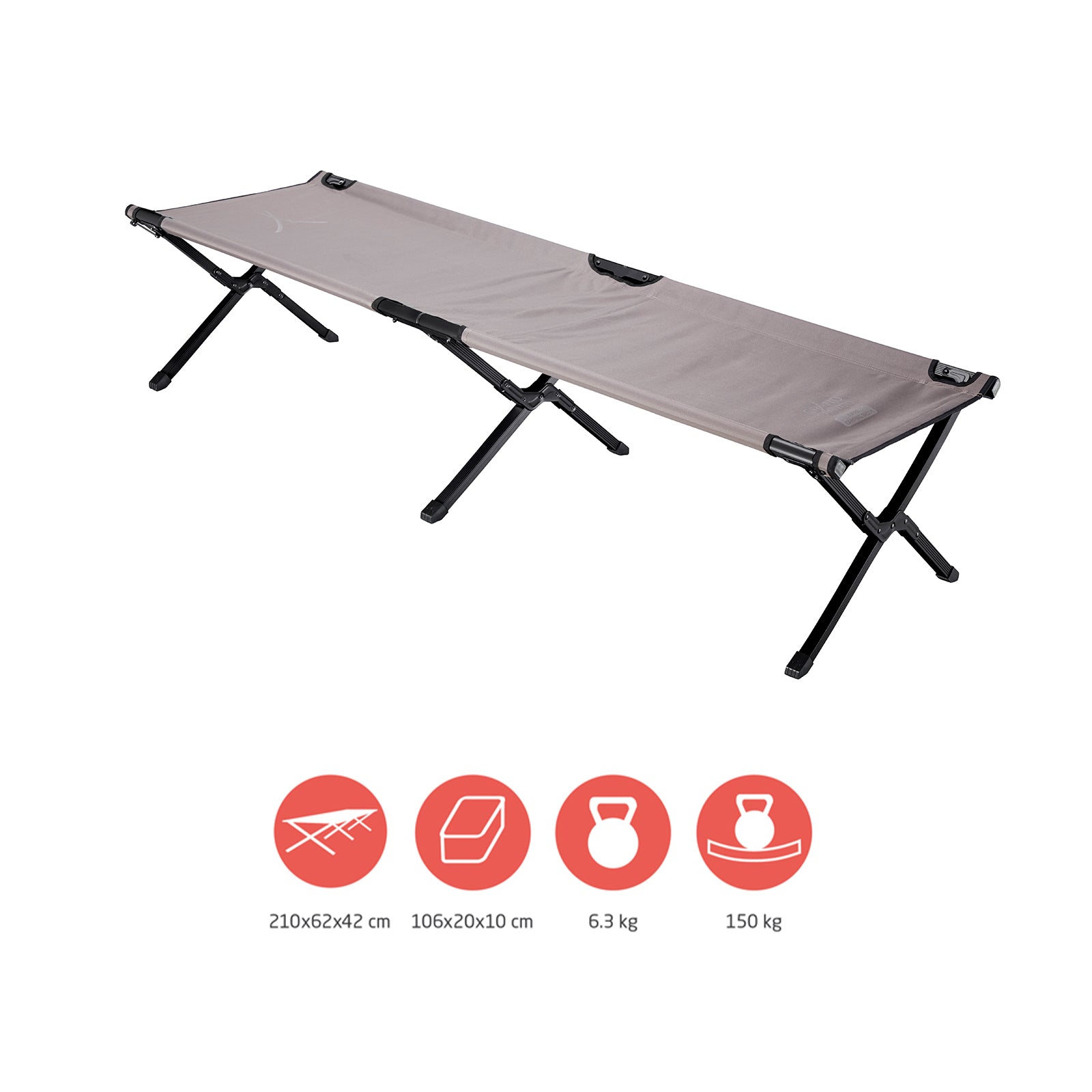 GRAND CANYON Lit de camp en aluminium Topaz M/L, chaise longue de camping pliante pour invités, grand format, 150 kg