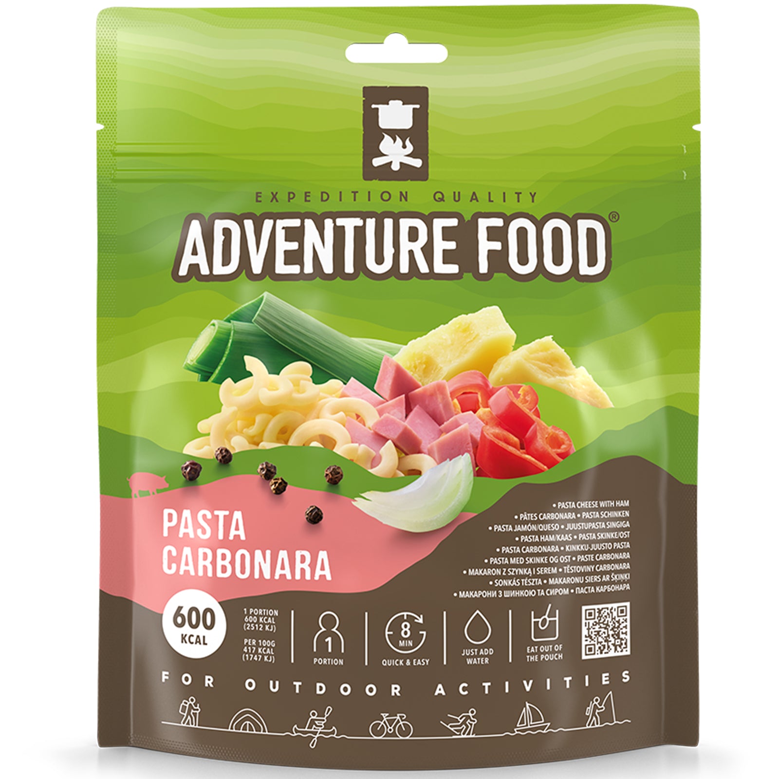 NOURRITURE D'AVENTURE Pâtes Carbonara Repas en plein air Nourriture de randonnée Nourriture d'urgence
