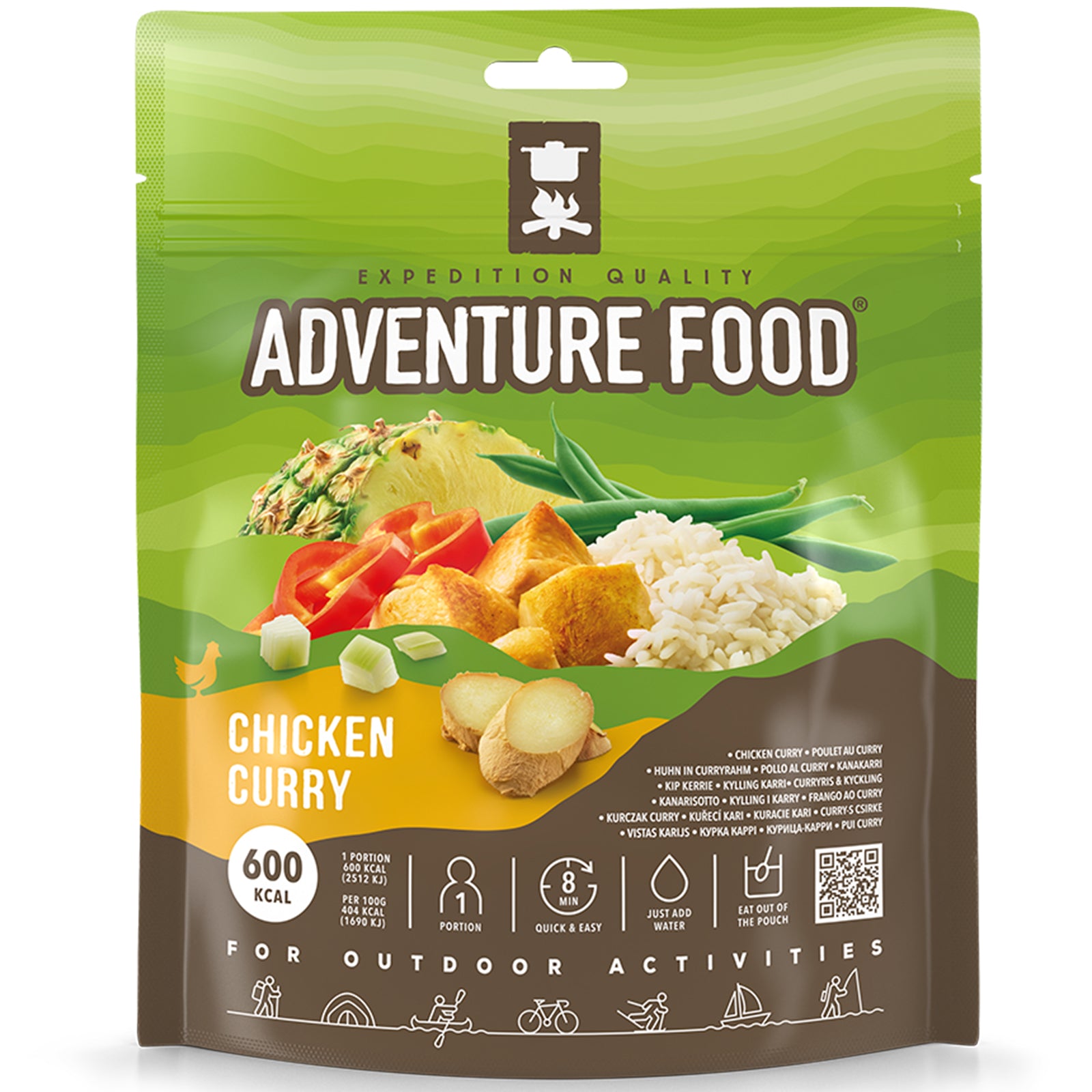 NOURRITURE D'AVENTURE Poulet au curry Repas en plein air Nourriture de randonnée Ration alimentaire d'urgence