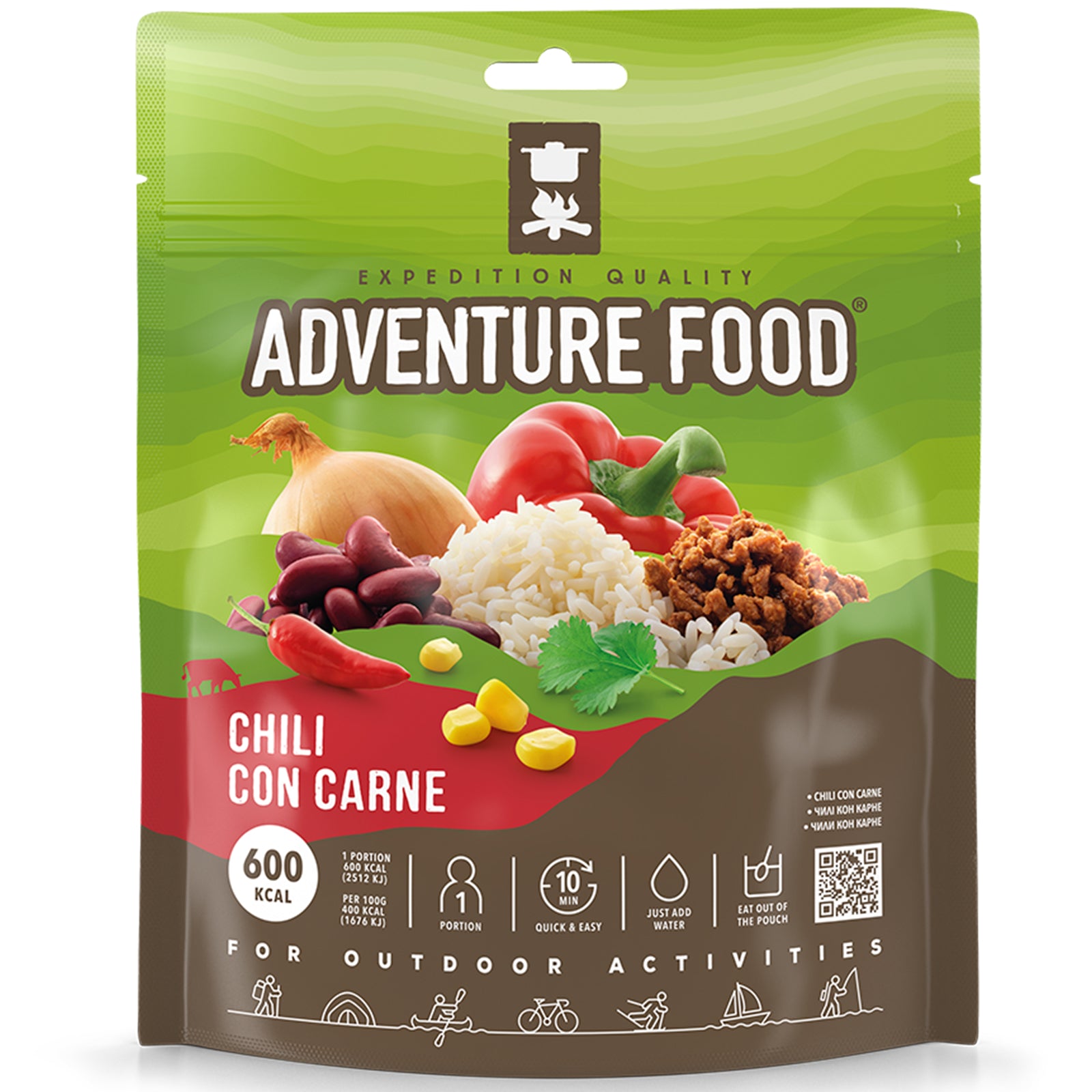 Nourriture d'aventure Chili Con Carne Repas en plein air Trekking Riz Nourriture Nourriture d'urgence