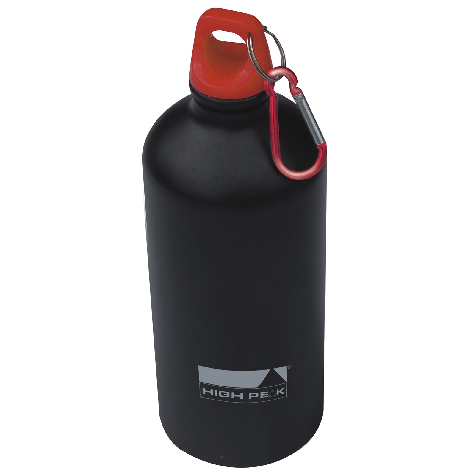 HIGH PEAK Alu Sports Bottle 0.6 L - Drinking Bottle Bicycle Water Bottle Carabiner