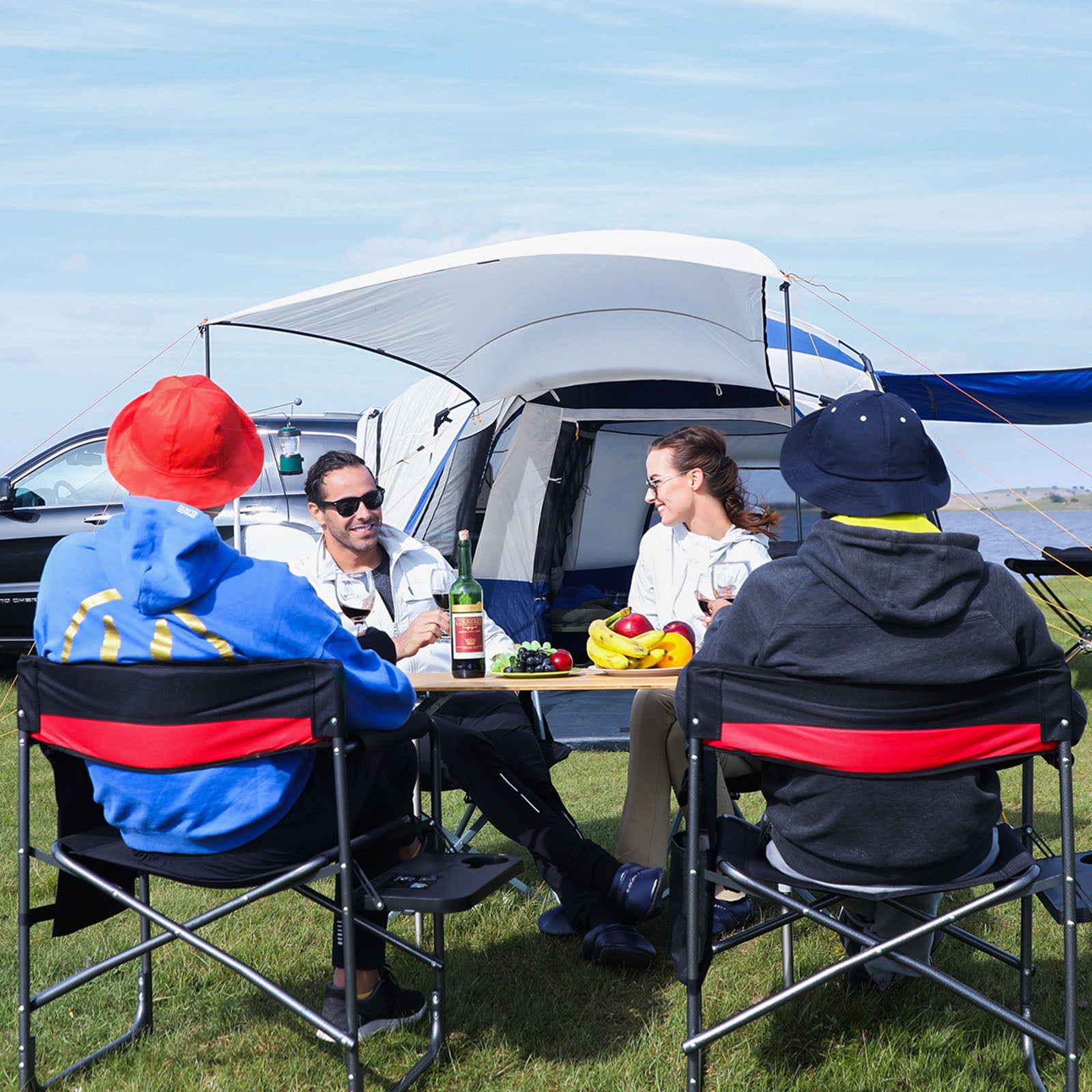 KINGCAMP Bambus Campingtisch Falt Tisch Camping Klapptisch Alu Holz 3 Höhen