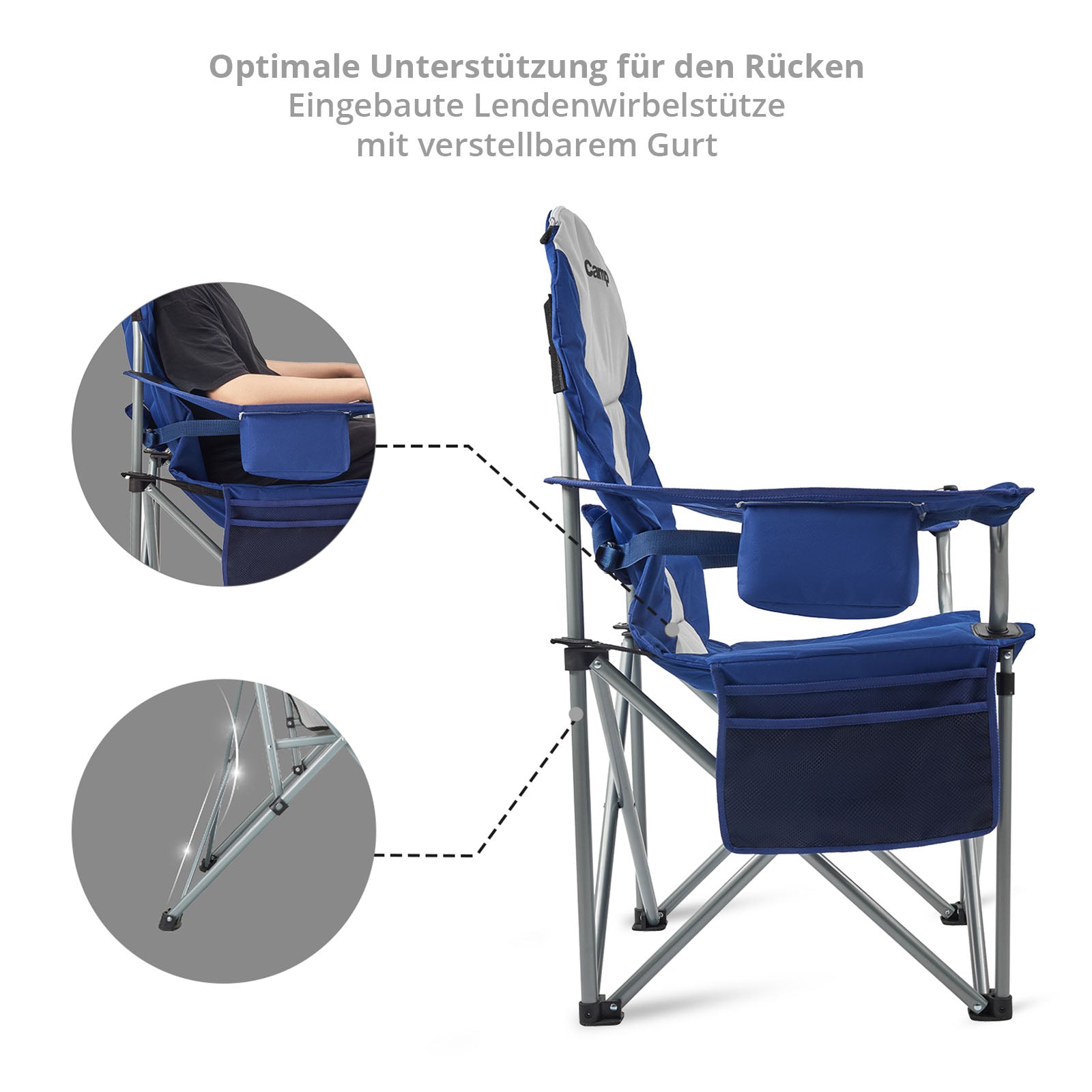 KINGCAMP Camping Falt Stuhl Klapp Sessel Garten Angel Outdoor Kühltasche 160 kg