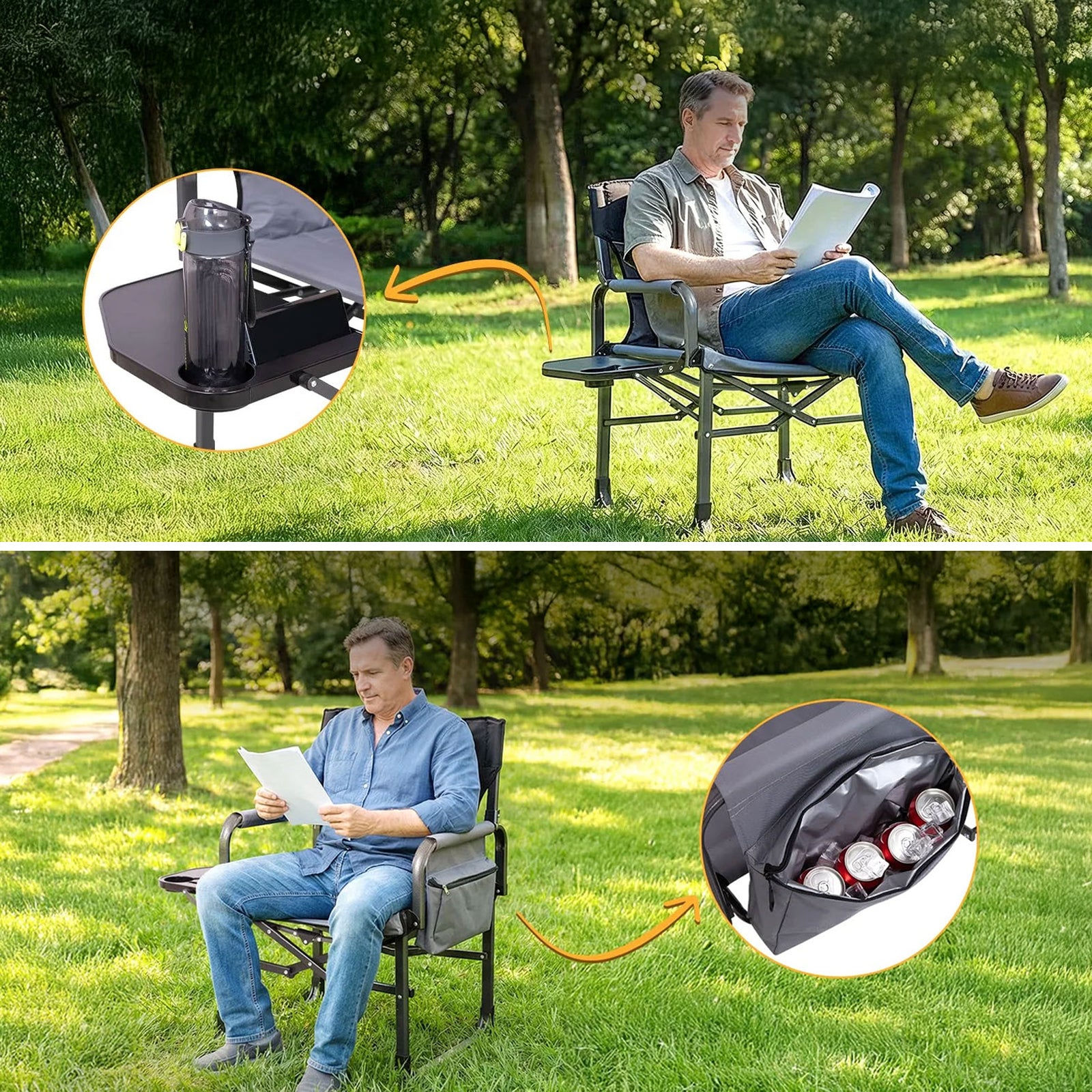 KINGCAMP Campingstuhl Director Chair Deluxe Regiestuhl Outdoor Kühltasche 250 kg
