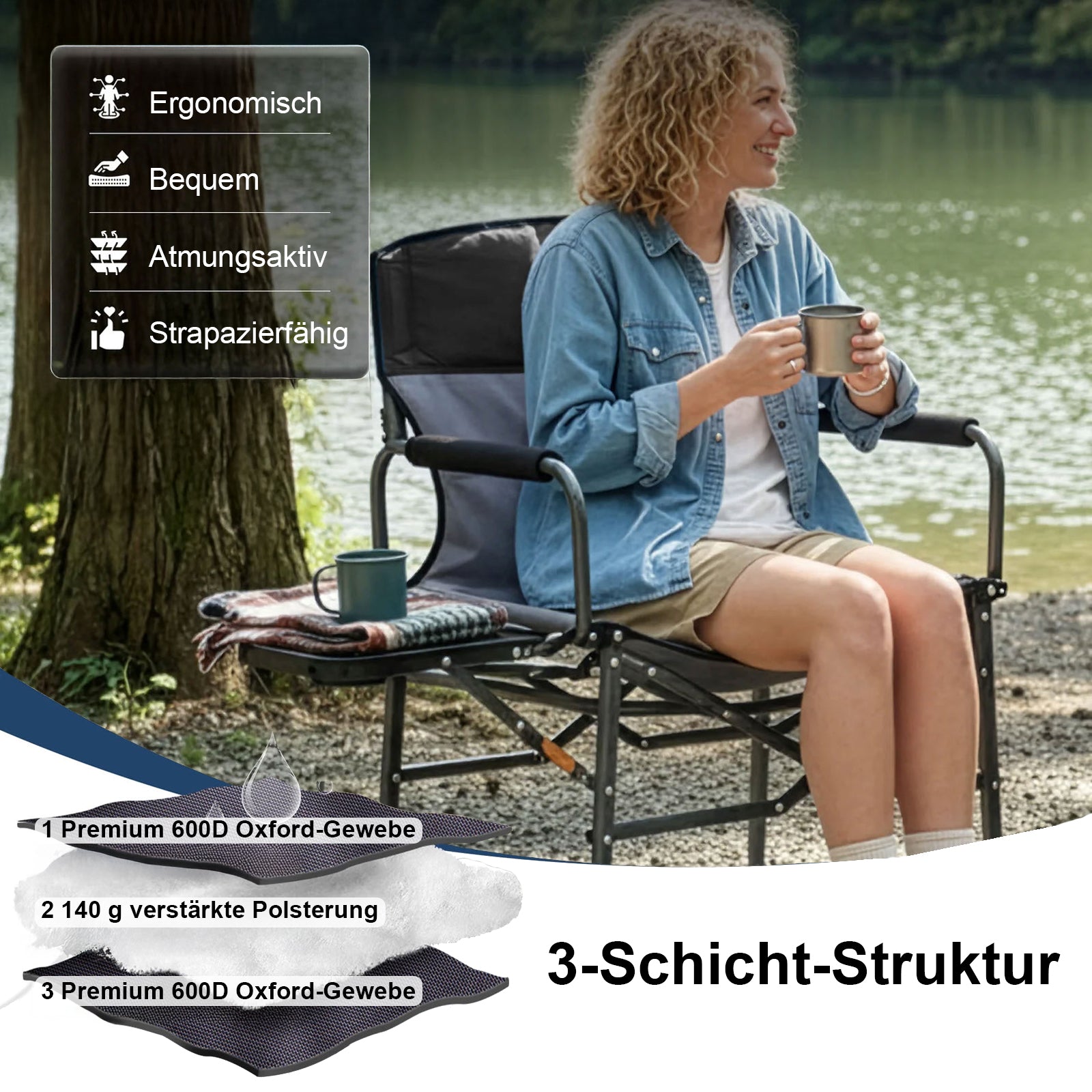 KINGCAMP Campingstuhl Director Chair II Regiestuhl Outdoor Armlehne 200 kg