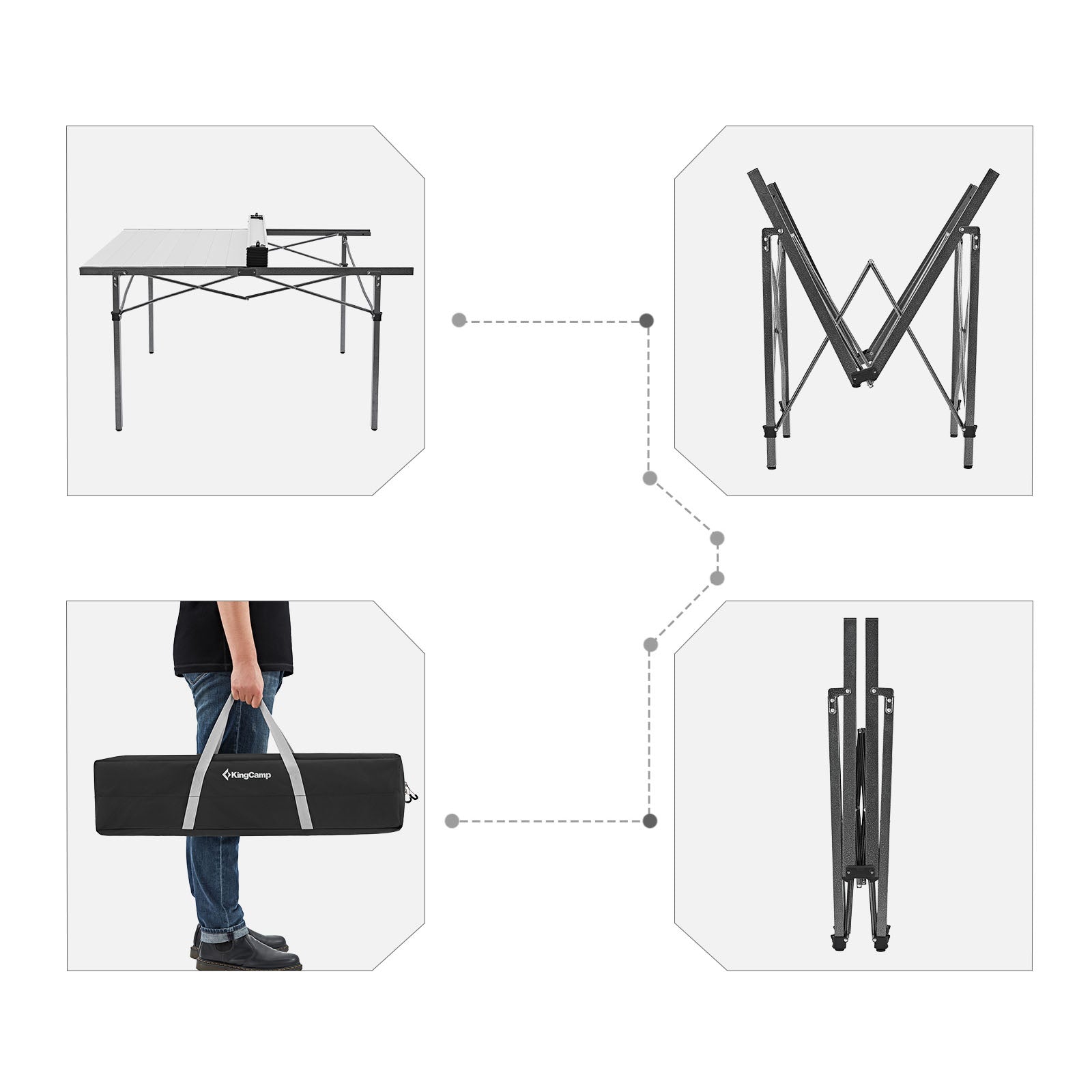 KINGCAMP camping table camping rolling table folding table garden folding table aluminum 136x70cm