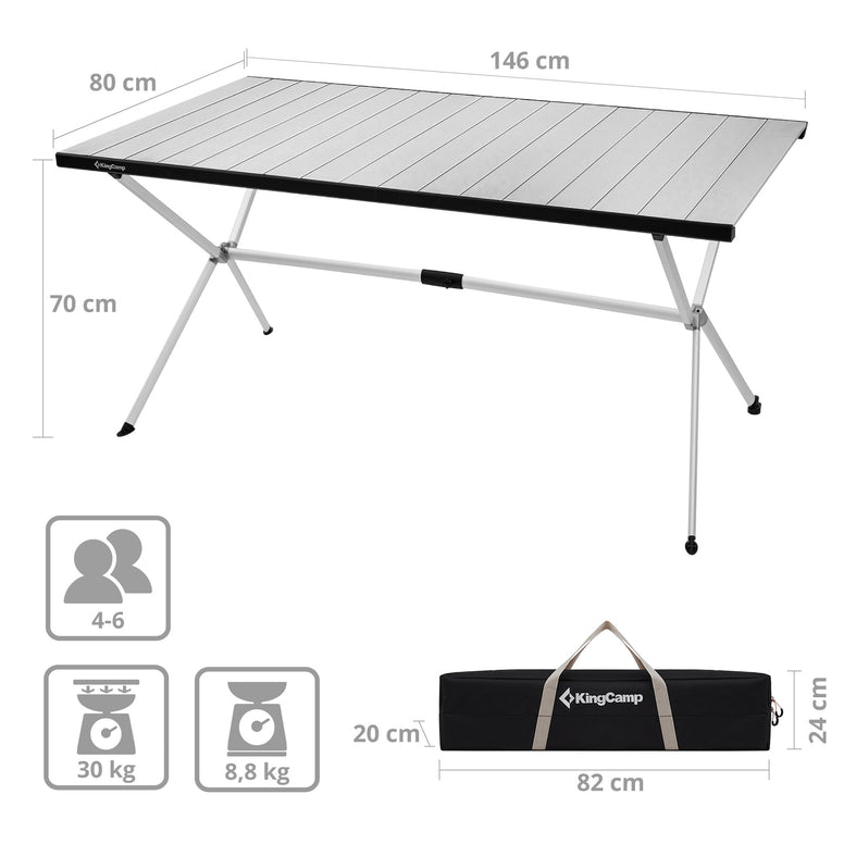 KINGCAMP Campingtisch Camping Rolltisch Klapptisch Garten Falttisch Alu 146x80cm