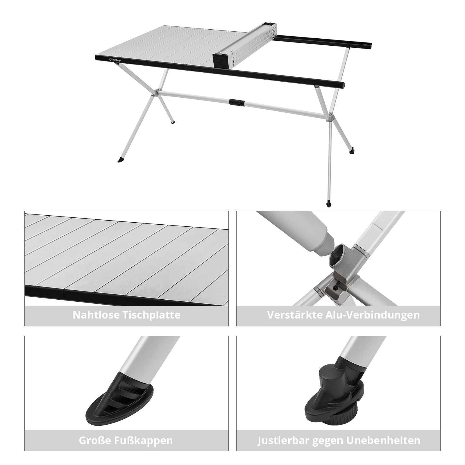 KINGCAMP Campingtisch Camping Rolltisch Klapptisch Garten Falttisch Alu 146x80cm