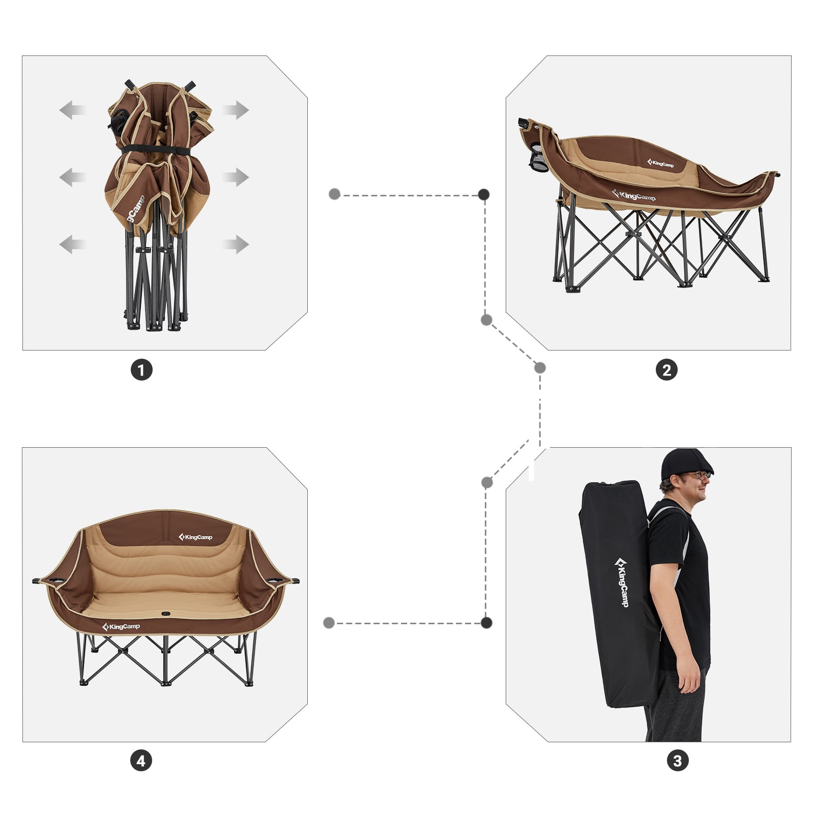 Canapé de camping Kingcamp Duo Deluxe Double Lounge 2 personnes Chaise pliante Canapé 200 kg