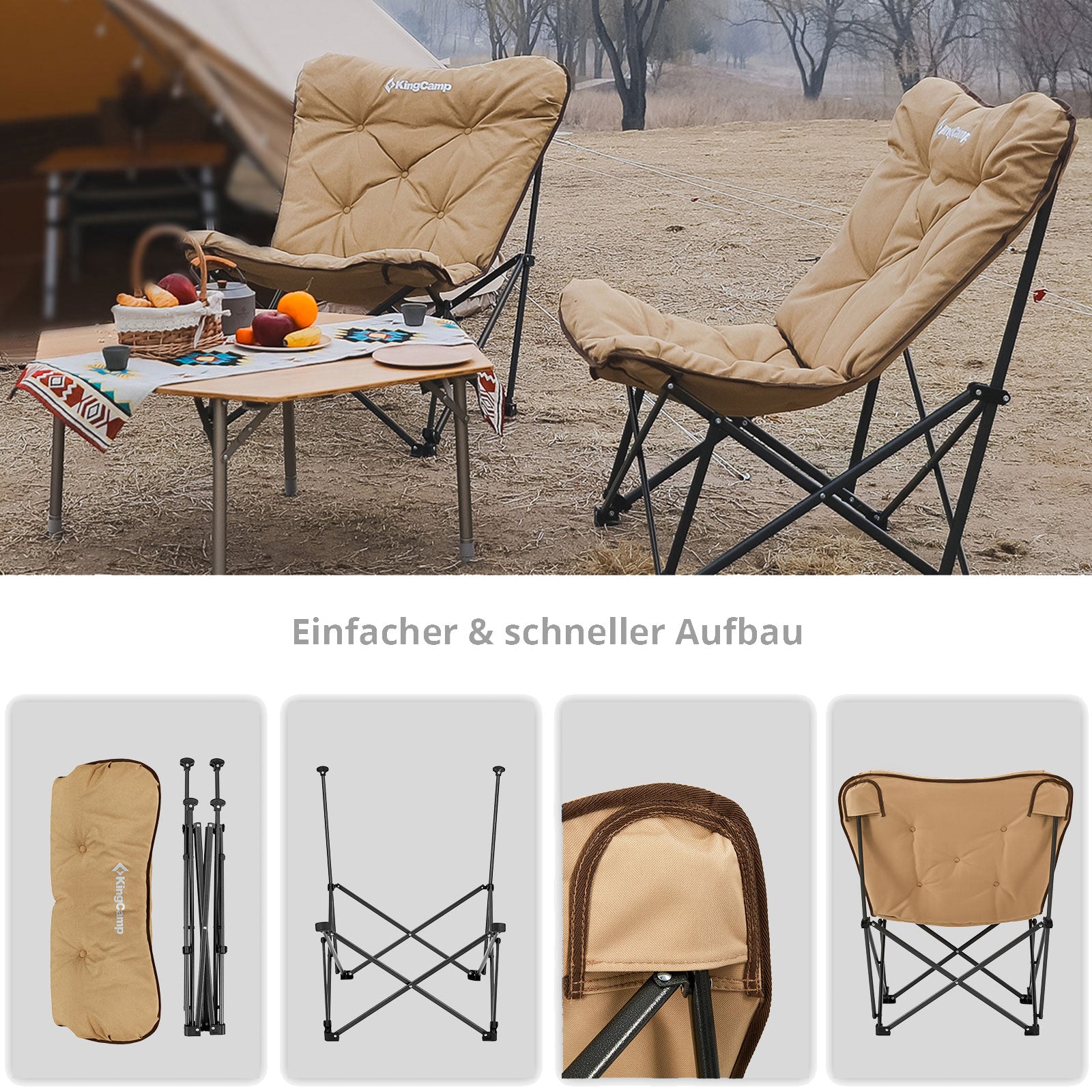 KINGCAMP Campingstuhl Lindon Relax Schmetterlingsstuhl Lounge Stuhl Stahl 136kg