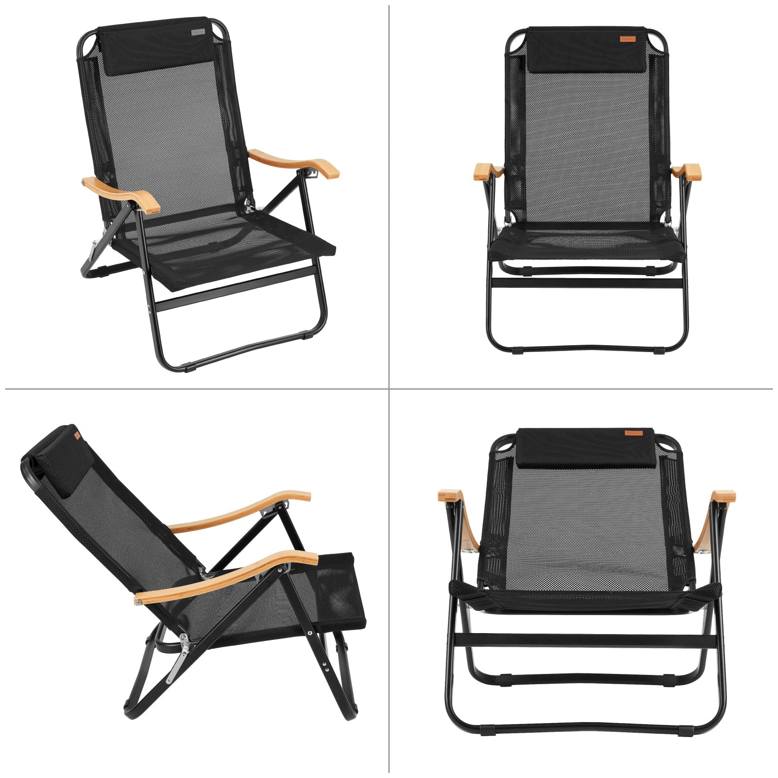 KINGCAMP Lounge Chair Hayden Camping Chair Outdoor XL Low Wood 150 kg