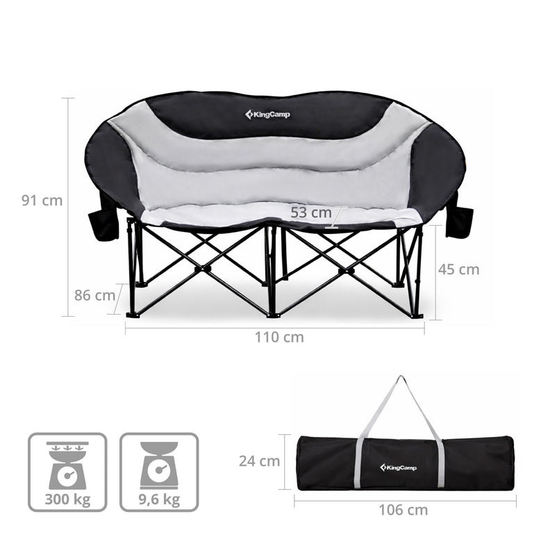 KINGCAMP Campingstuhl Moon Sofa Doppel Lounge Chair 2 Personen Stuhl 300 kg