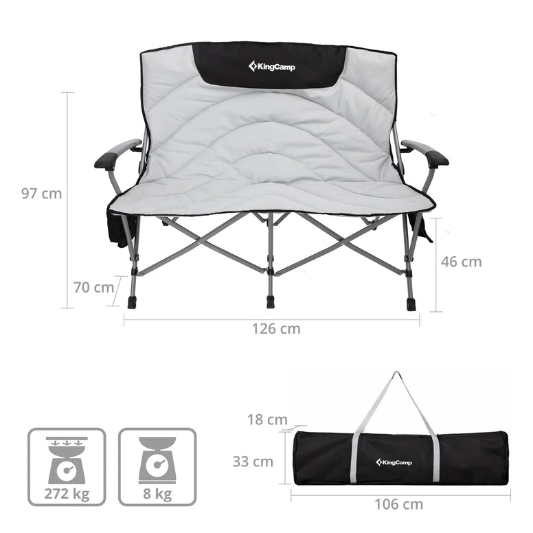 KINGCAMP Campingstuhl Sofa Comfort Duo Doppel Lounge 2 Personen Stuhl 272 kg