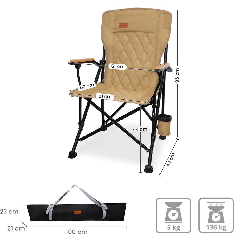 KINGCAMP Campingstuhl Creekwood Outdoor Camping Sessel Stuhl Holz Armlehne 136kg