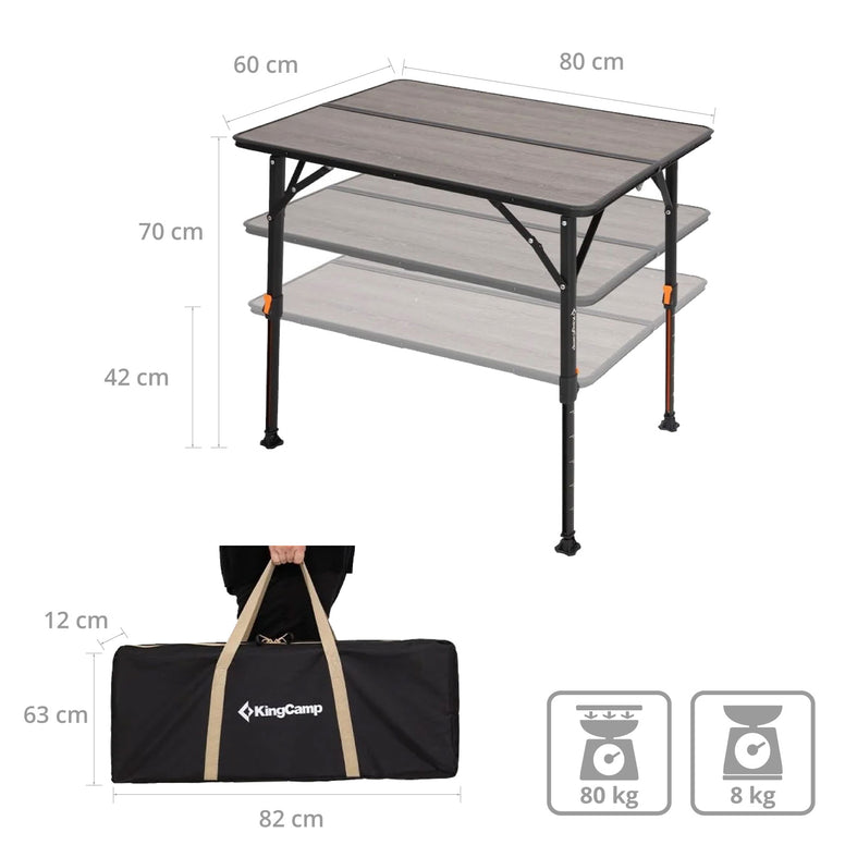 KINGCAMP Campingtisch Meteora Camping Falttisch Klapptisch Leicht Stufenlos