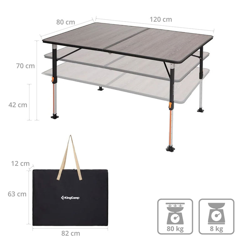 KINGCAMP Campingtisch Meteora XL Camping Falttisch Klapptisch Leicht Stufenlos