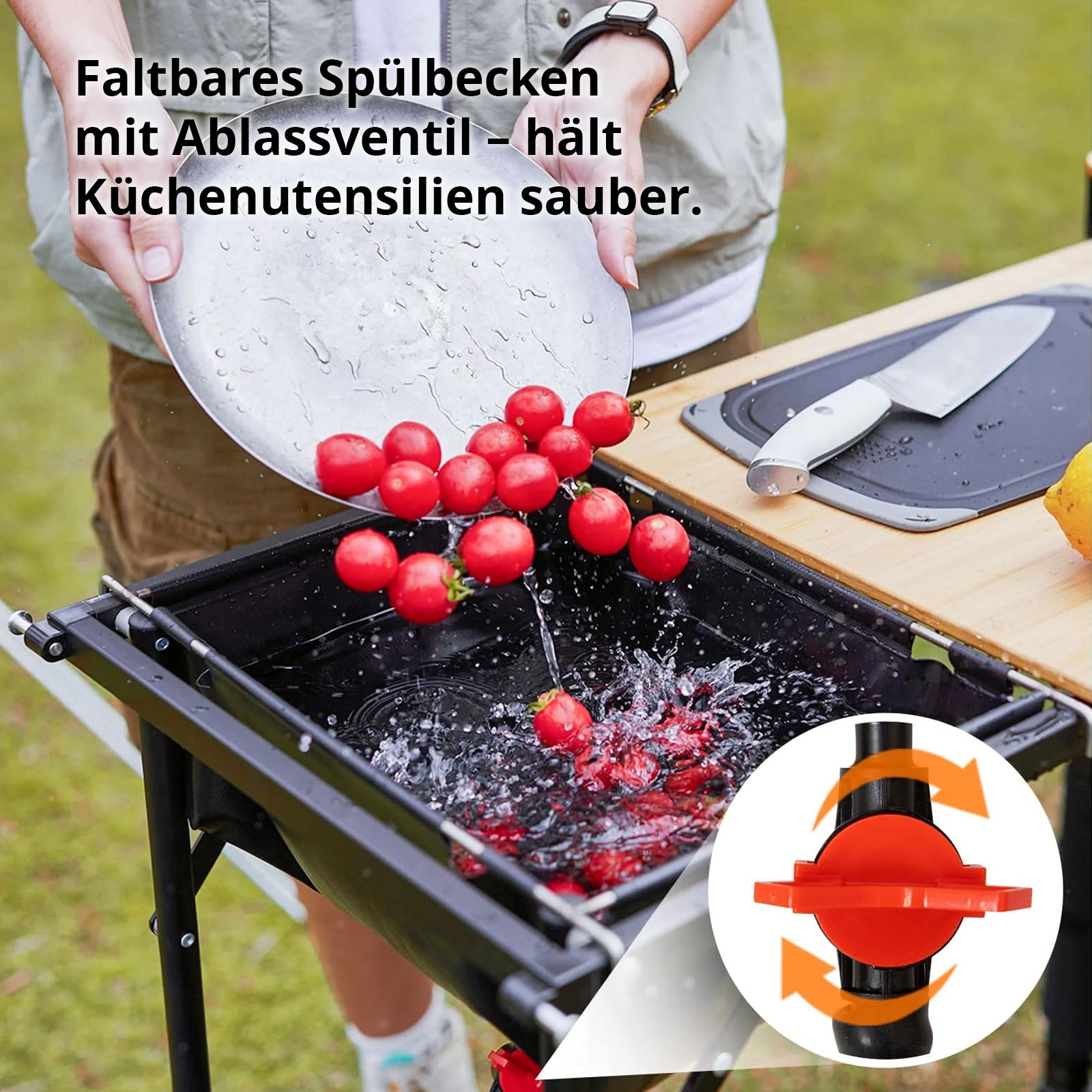 KINGCAMP Camping Küche Faltschrank Tisch Schrank Faltbar Waschbecken Bambus Holz