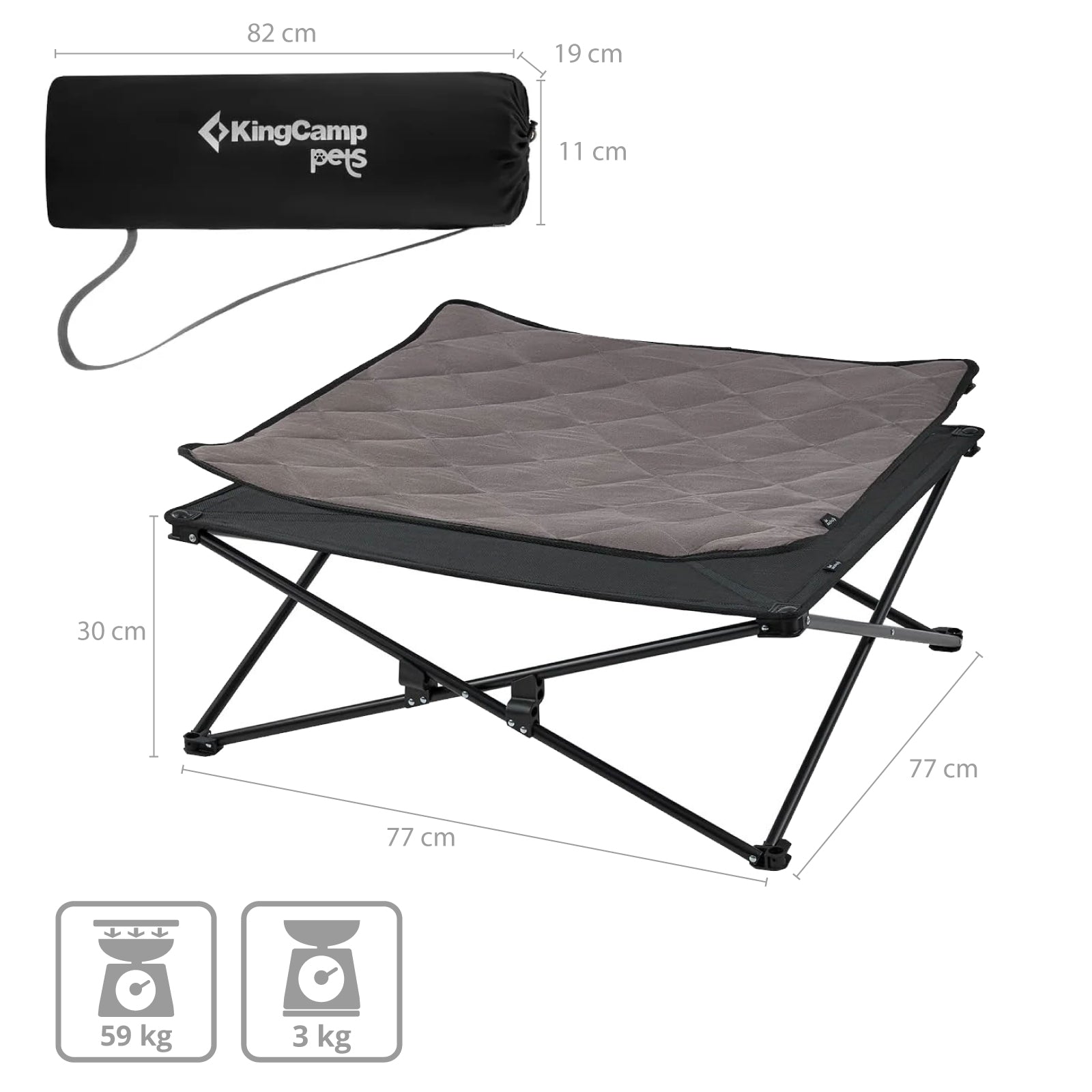 KINGCAMP Hundbett Hunde Liege Outdoor Matte Faltbar Erhöht Waschbar Mesh 77x77cm
