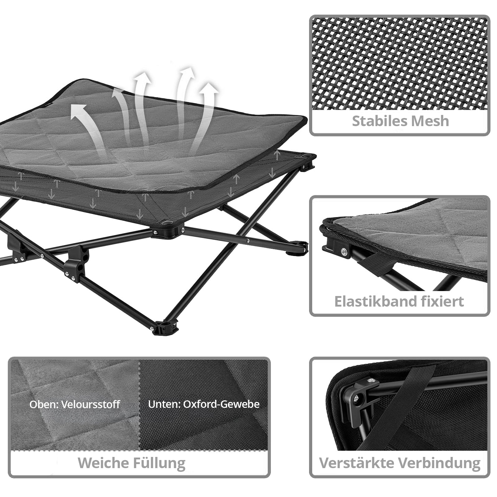 KINGCAMP Hundbett Hunde Liege Outdoor Matte Faltbar Erhöht Waschbar Mesh 132x68