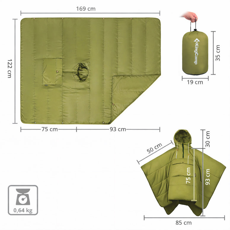 KINGCAMP Regen Poncho Comfy Camping Isolierung Kapuze Decke Warm Gefüttert