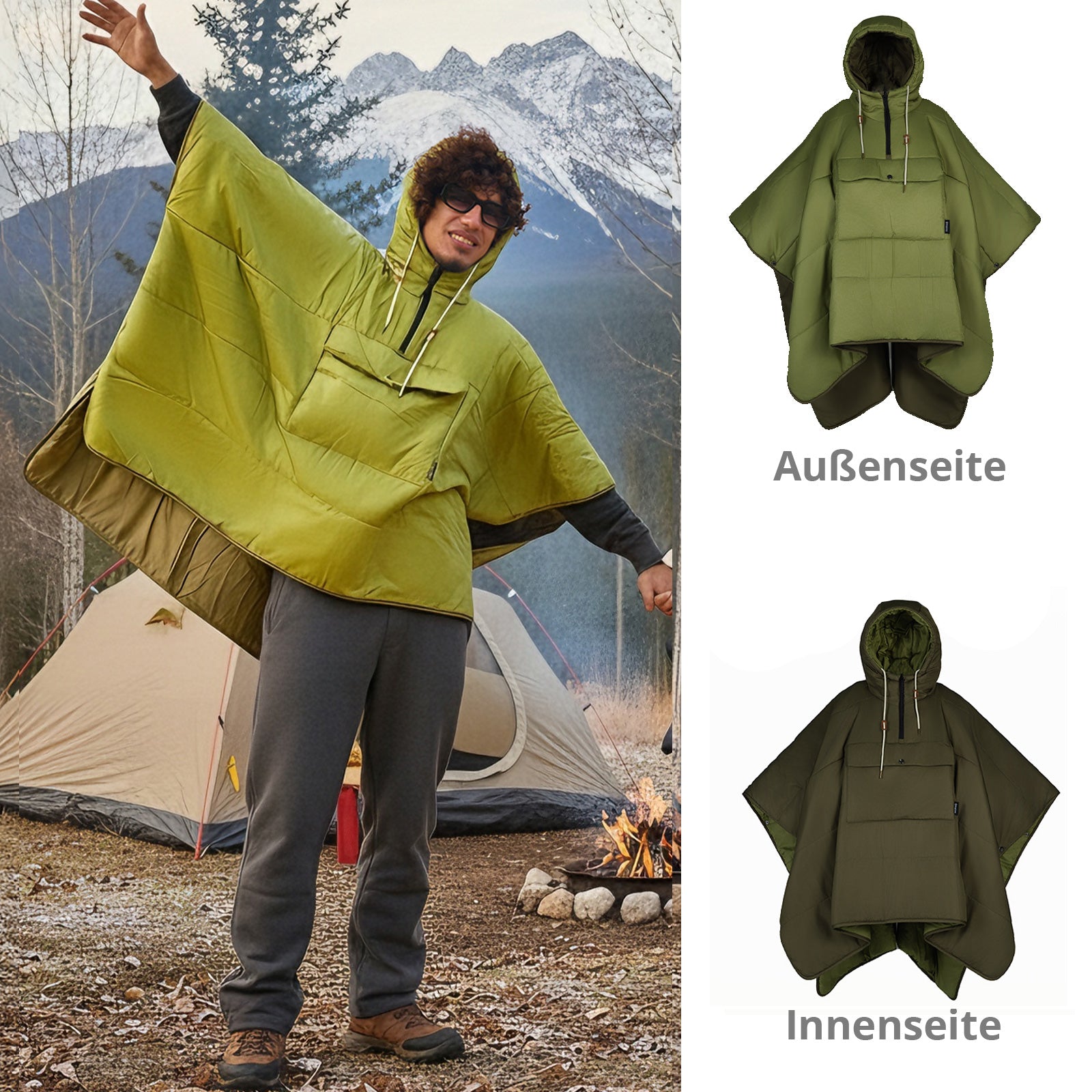 KINGCAMP Regen Poncho Comfy Camping Isolierung Kapuze Decke Warm Gefüttert