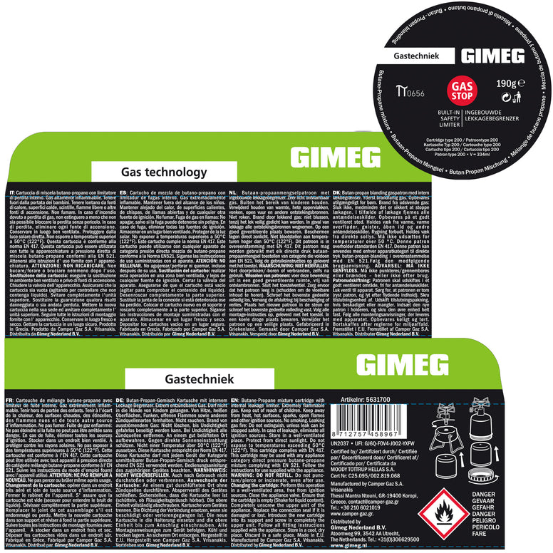 GIMEG Gaskartusche Stechkartusche Camping Gas Kartusche Kocher Propan Butan 190g
