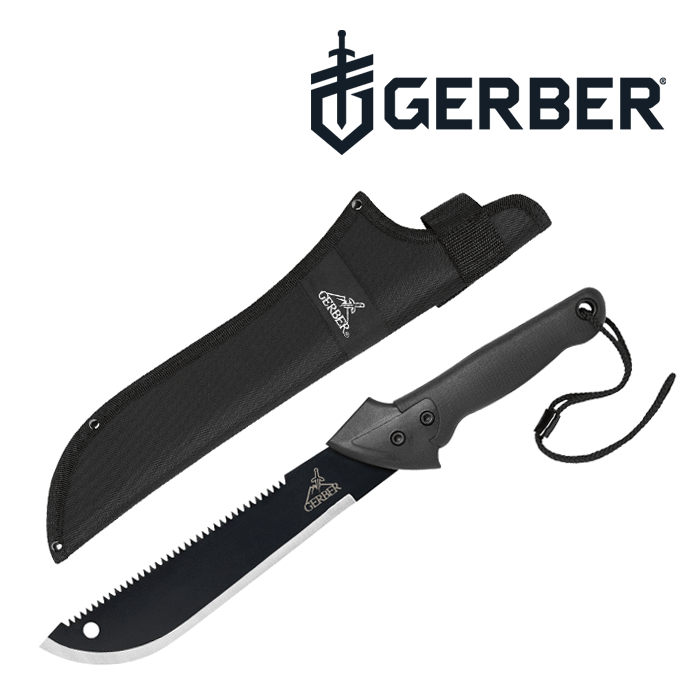 GERBER Machete Gator Jr - Bowie Bush Knife Work Machete Chopping Knife + Saw Axe