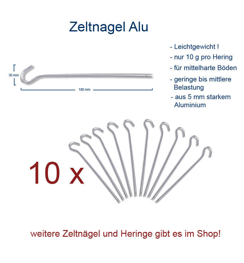 10 x Alu Heringe 18 cm Felsnagel - Zelt Hering Erdnagel 5 mm Nägel 10 g leicht